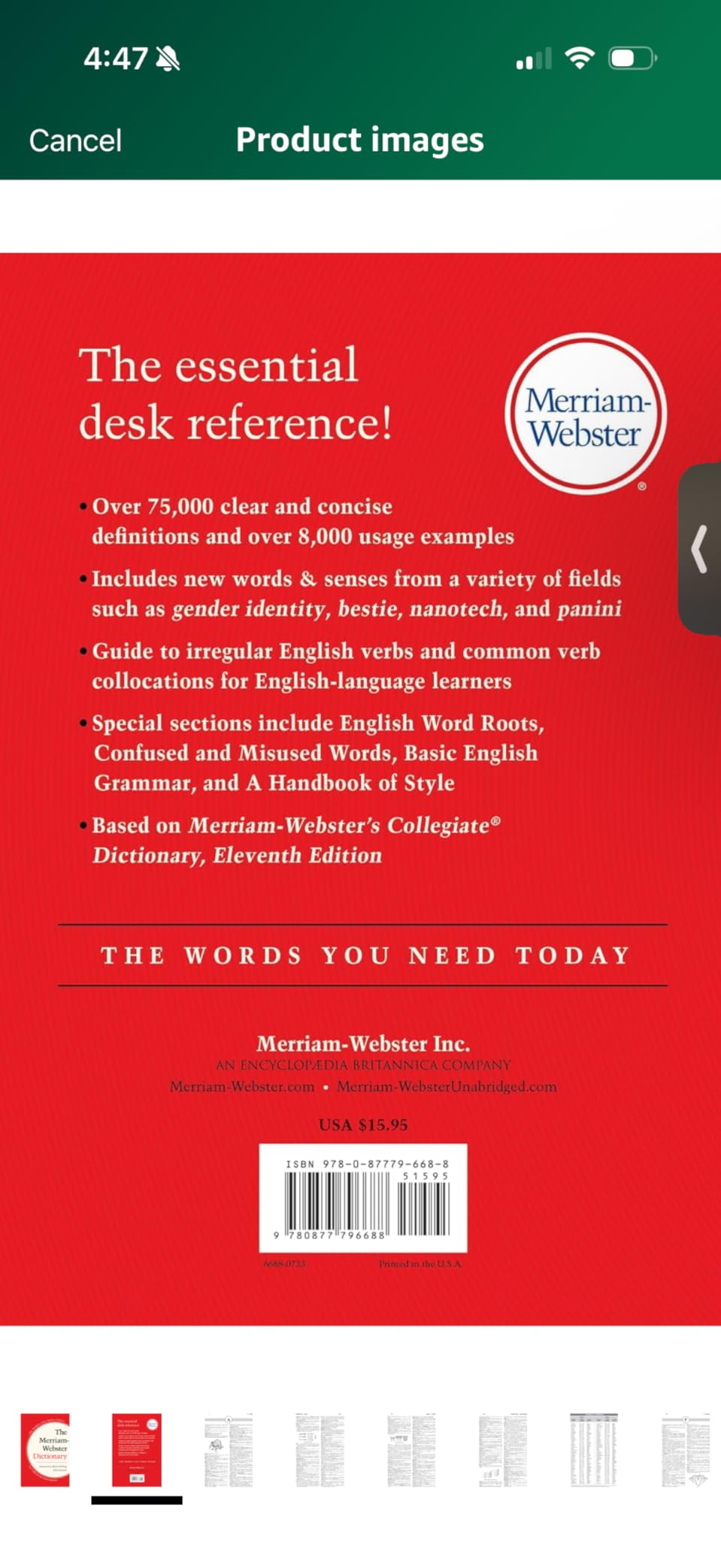 The Merriam-Webster Dictionary - America's Best-Selling Dictionary - Mass Market Paperback customer photo 1