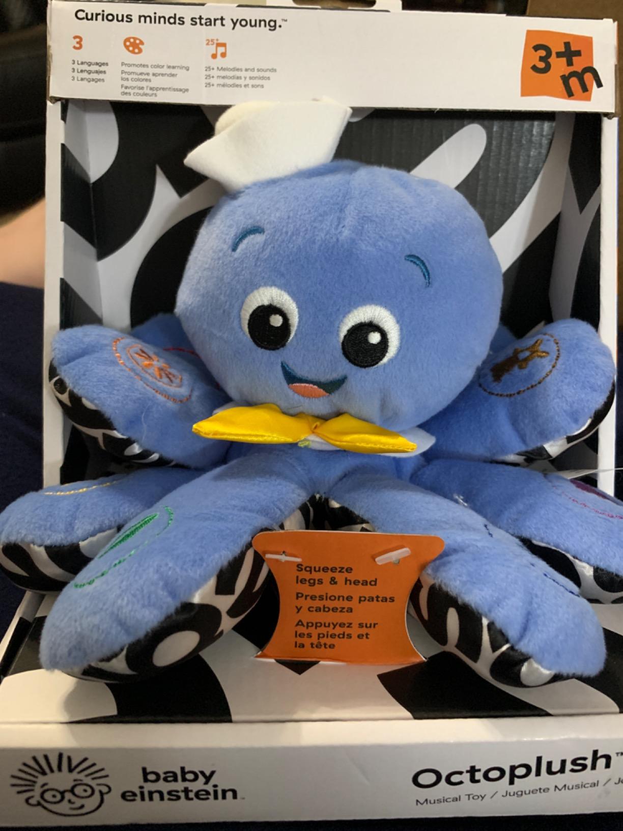 Baby Einstein Octoplush Musical Huggable Stuffed Animal Plush Toy, Learn Colors in 3 Languages, Blue, 11
