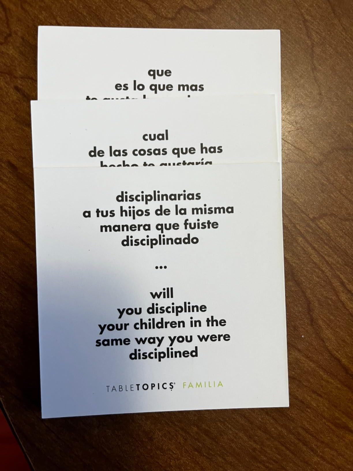TableTopics Familia En Espanol Question Card Game - 135 Spanish/English Conversation Starter Cards, Game to Learn & Practice Spanish, Play with Friends & Family, Bilingual customer photo 1