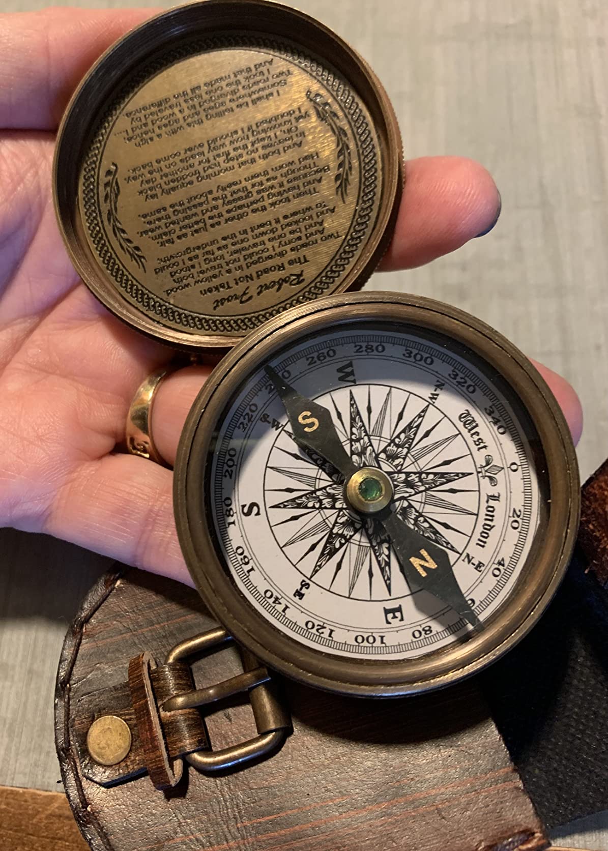 Antiqued Brass Poem Compass with Leather Case Rustic Vintage Home Decor Gifts customer photo 1