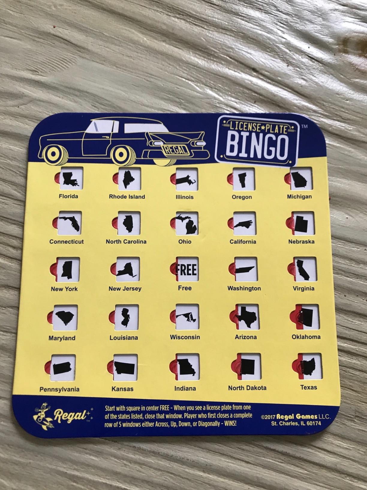 Regal Games Finger-Tip Shutter Bingo Cards with Sliding Windows - Interstate Bingo & Auto Bingo Game - Assorted Colors Travel Game Bingo Set Kids - Reusable, No Chips & Daubers Needed - 4 Packs customer photo 1
