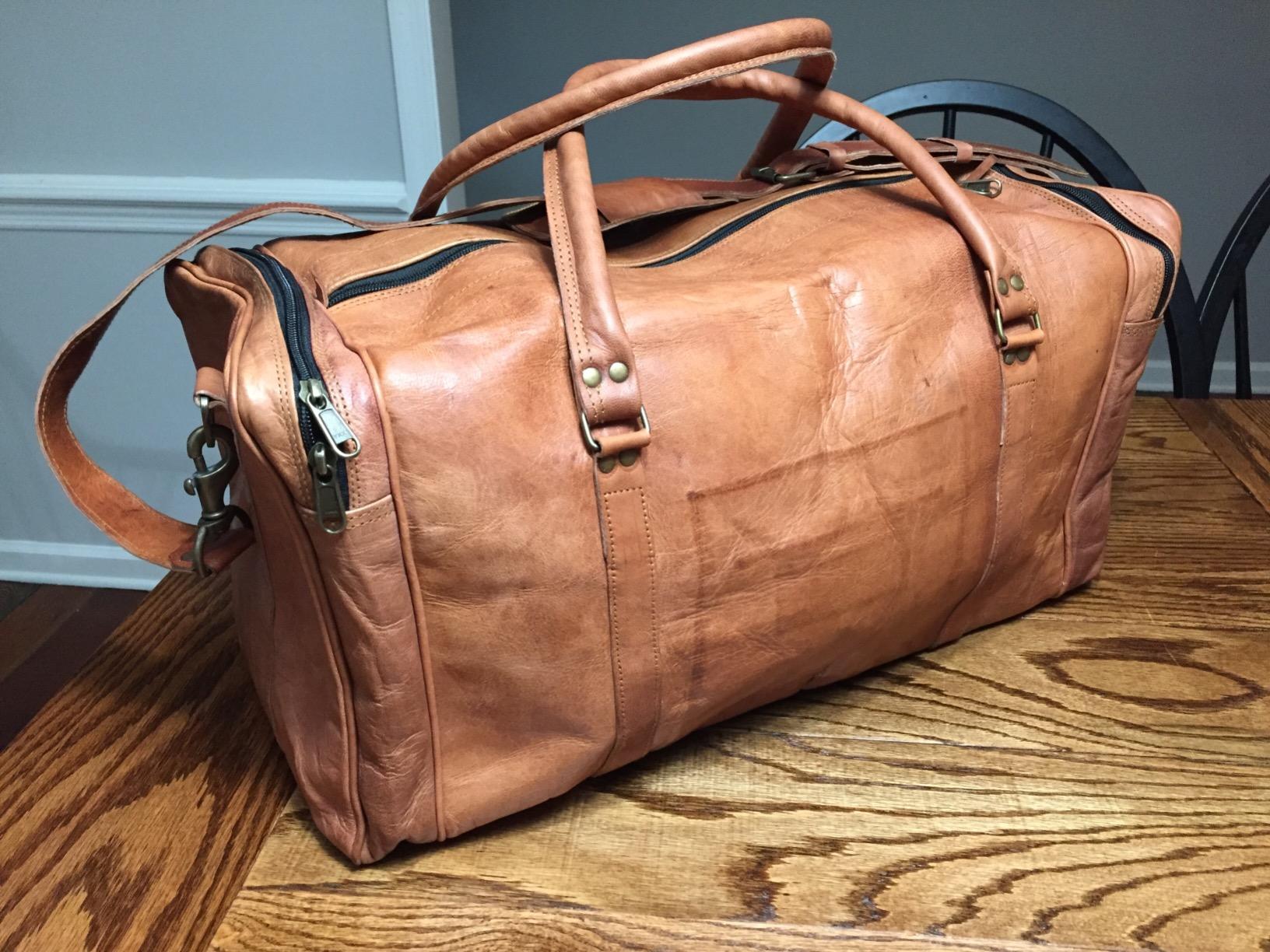 21 Inch Leather Travel Duffle Bag for Men & Women, Overnight Weekend Bag customer photo 2
