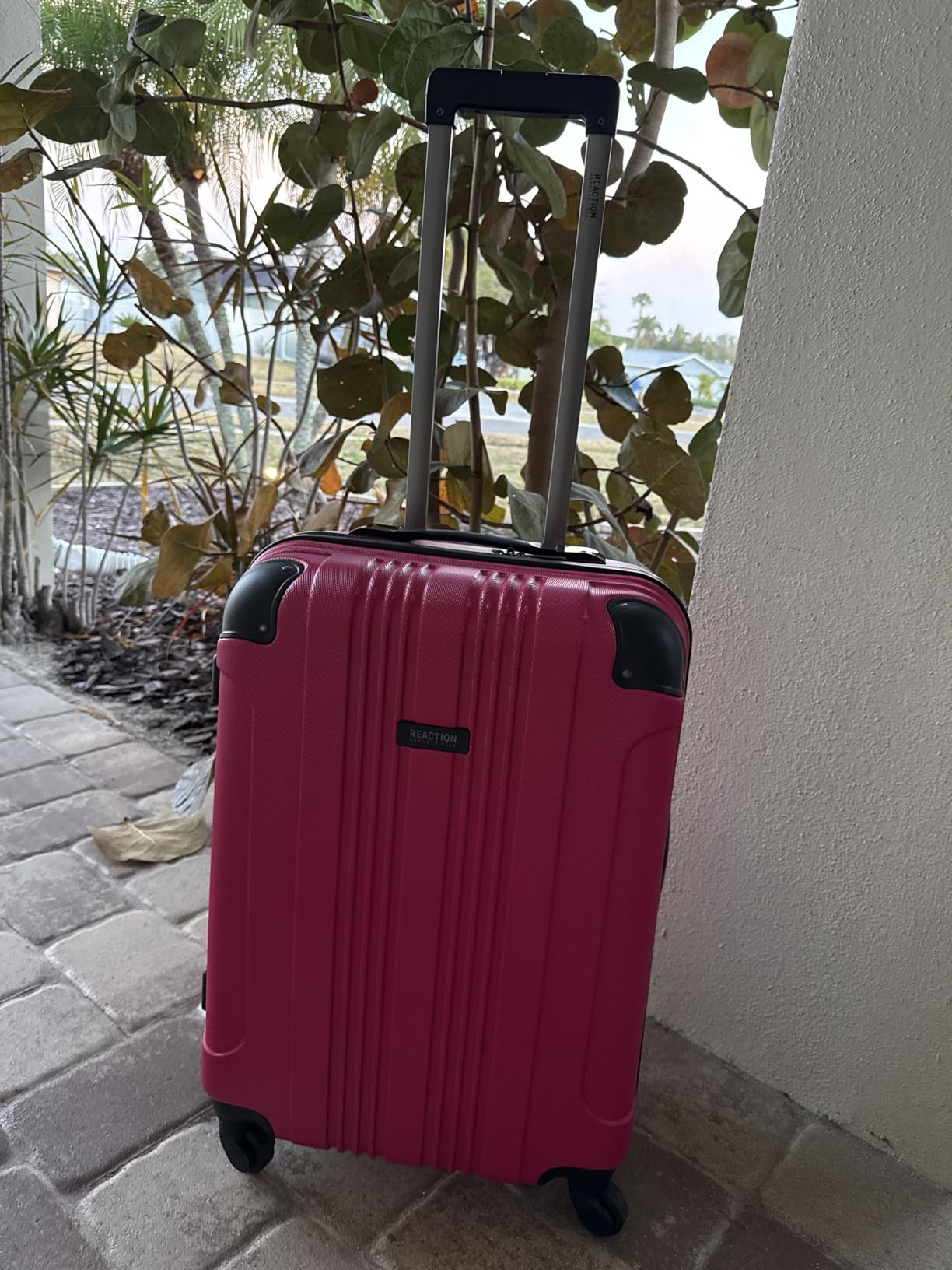 Kenneth Cole REACTION Out of Bounds Lightweight Hardshell 4-Wheel Spinner Luggage, Magenta, 28-Inch Checked customer photo 1