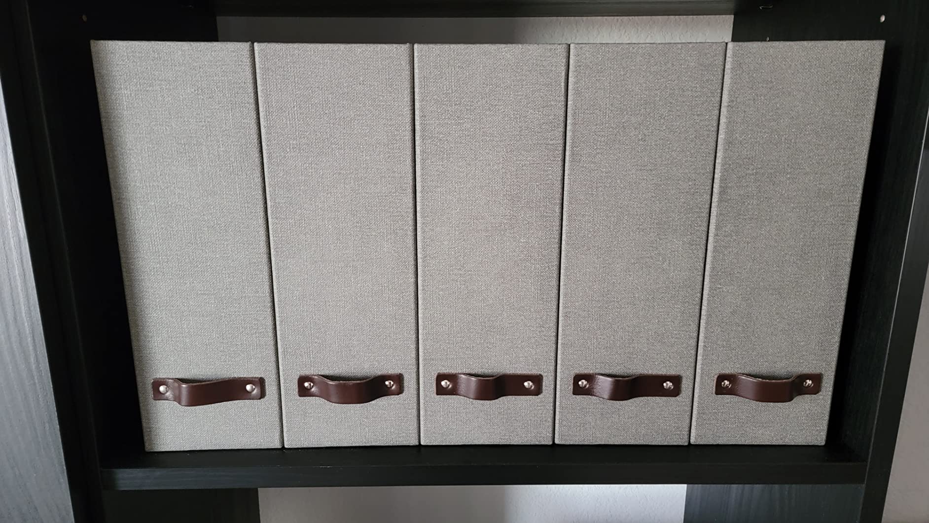 Bigso Box of Sweden Estelle Canvas Fiberboard Upright Magazine Holder and Organizer for Papers and Catalogs with Leather Handle - Magazine File Holder for Office Desks - 12.6in x 4.5in x 9.8in - Blue customer photo 2