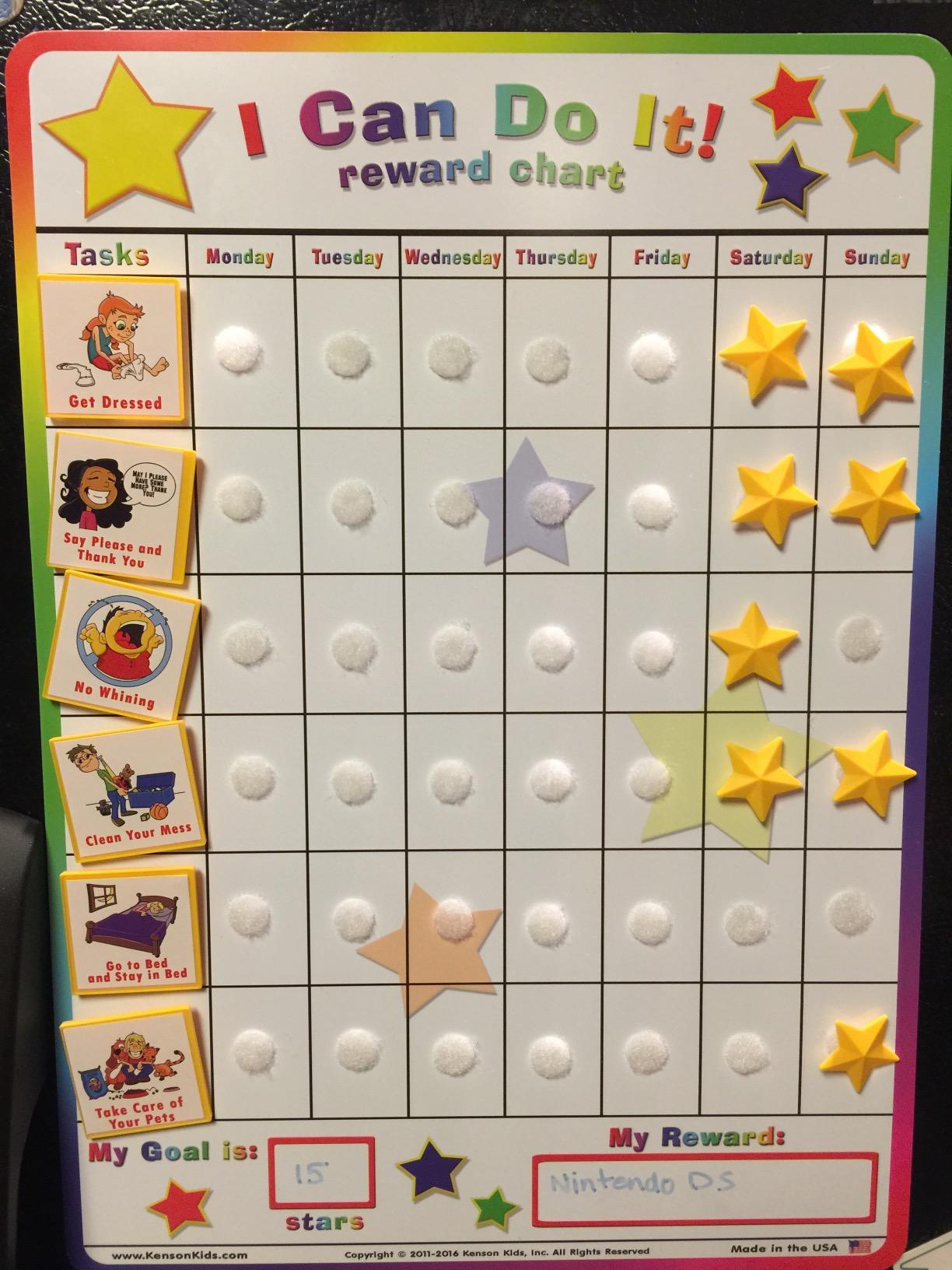 Kenson Kids I Can Do It Reward & Responsibility Chart for Kids — Magnetic Chore & Behavior Chart with 45 Reusable 3D Stars, 20 Tasks, Potty Training & Routines, Ages 3-10, 11 x 15.5 in. customer photo 1