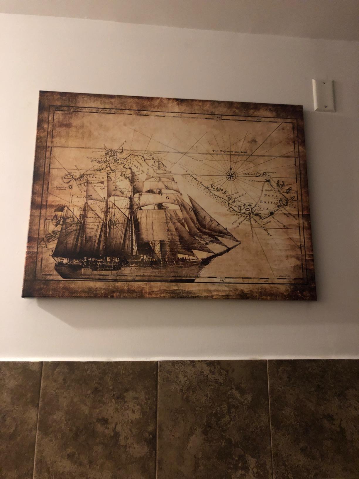 KREATIVE ARTS 7314 Vintage Adventure Ocean Sailing Map Poster Art Print Canvas Framed for Living Decor Kids Study Room Ready to Hang, 24'' x 32'' (60x80cm) customer photo 1