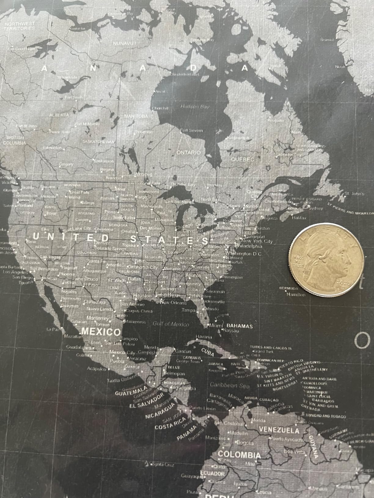 Conquest Maps World Travel Map with Pins Modern Slate Style Push Pin Travel Map Cork Board, Track Your Travels w/a Handmade Unique Canvas Pinable Map (24