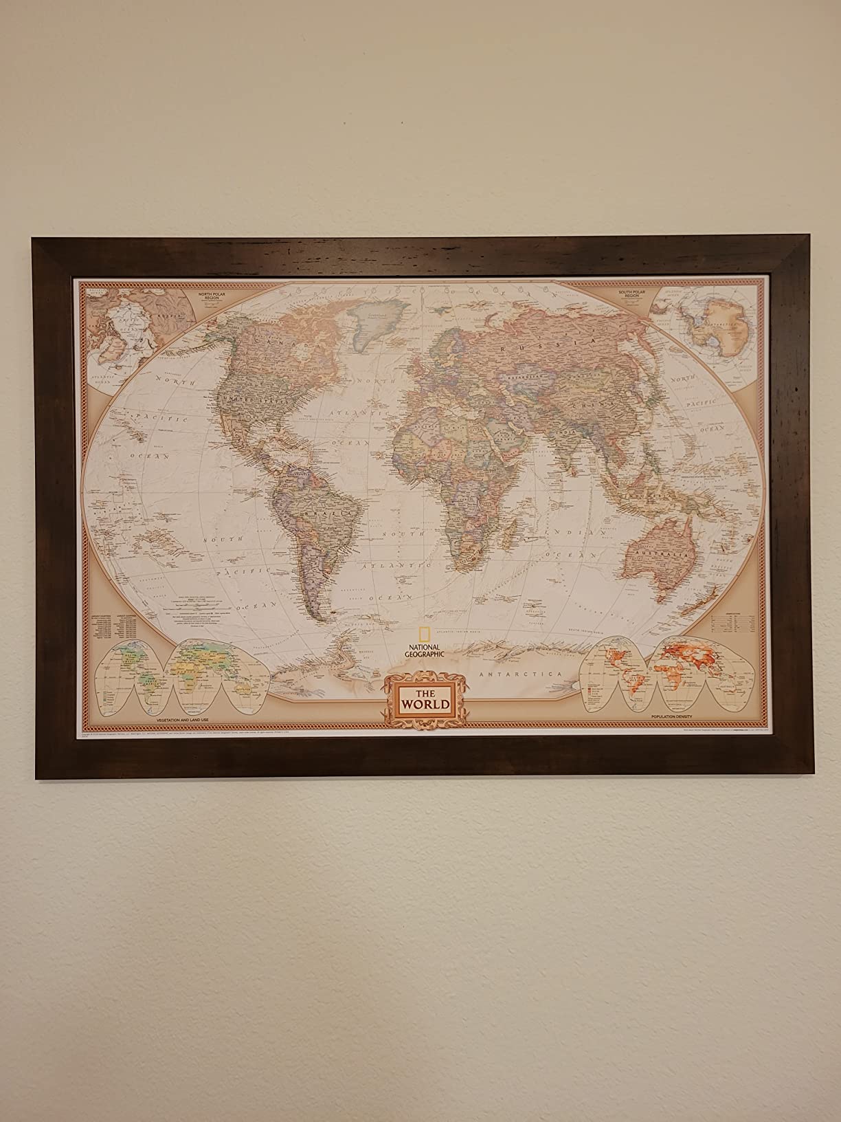Executive World Map with Pins – Detailed National Geographic Canvas Travel Map – Modern Frameless Wall Art – Gallery Wrap – 24