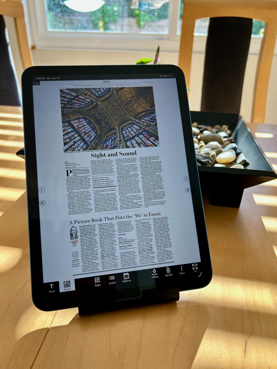 Amazon Basics Multi-Angle Portable Foldable Stand for Tablets, E-Readers and Phones, Non-Slip Desktop Holder for iPads, iPhones, Kindles, Hands-Free Viewing - Silver customer photo 1