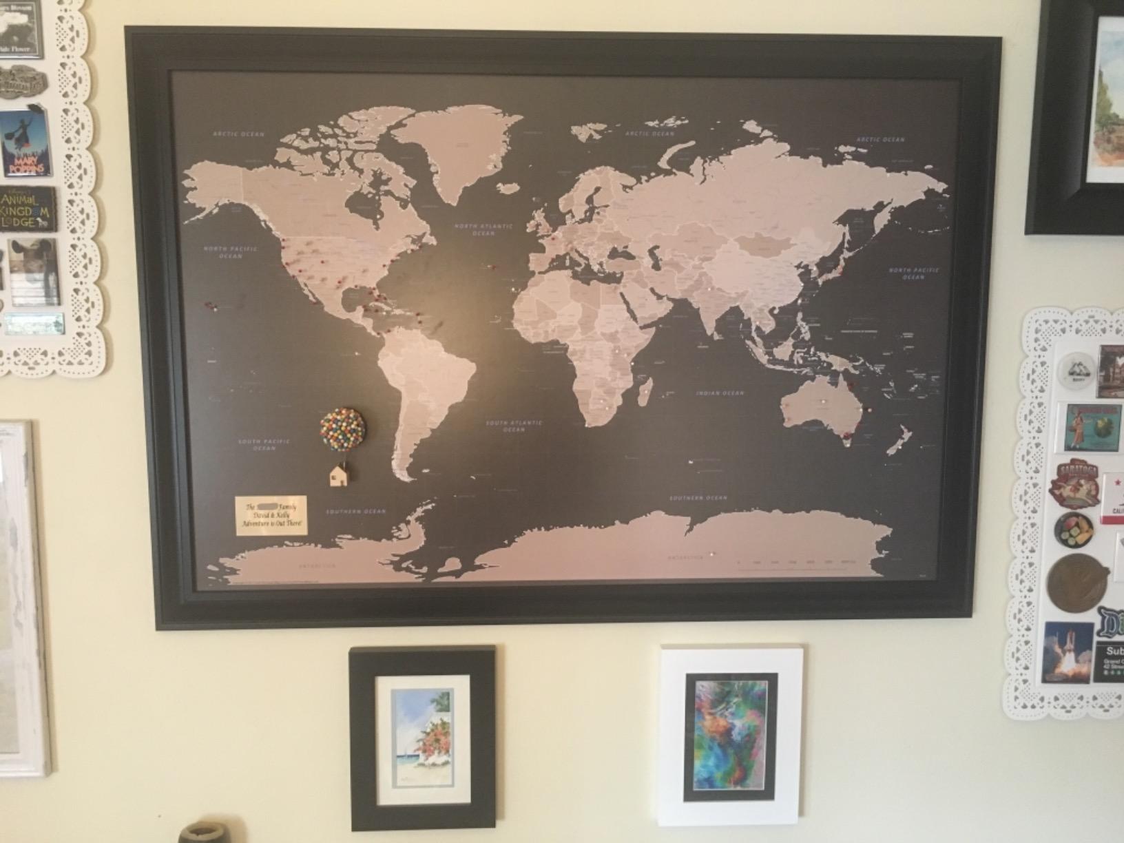 Earth Tone World Map with Pins – Personalized Canvas Push Pin Map – Framed World Travel Wall Decor – Gallery Wrap - 24