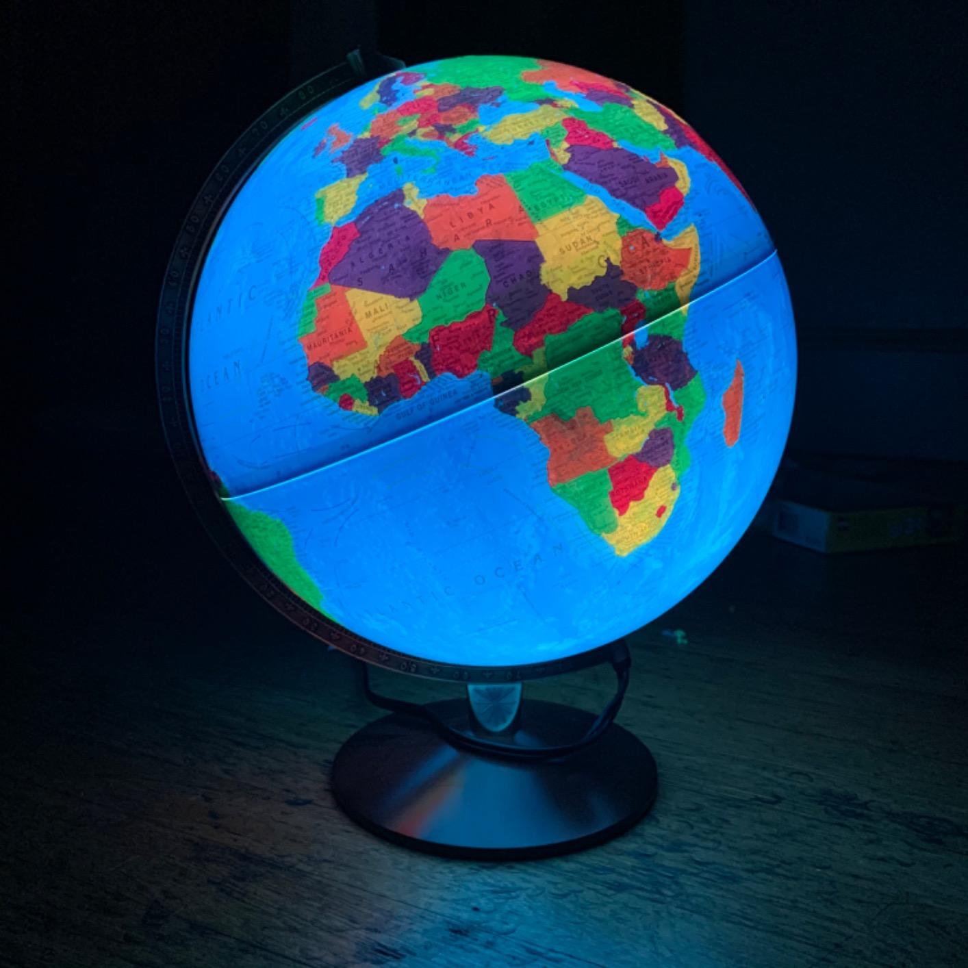 Replogle Illuminated World Globe with Stand, 12 Inch diamteter light up globe with 3-D Raised Relief Texture. Perfect for Children And Kid's Classroom and home Decor, Made In USA customer photo 1
