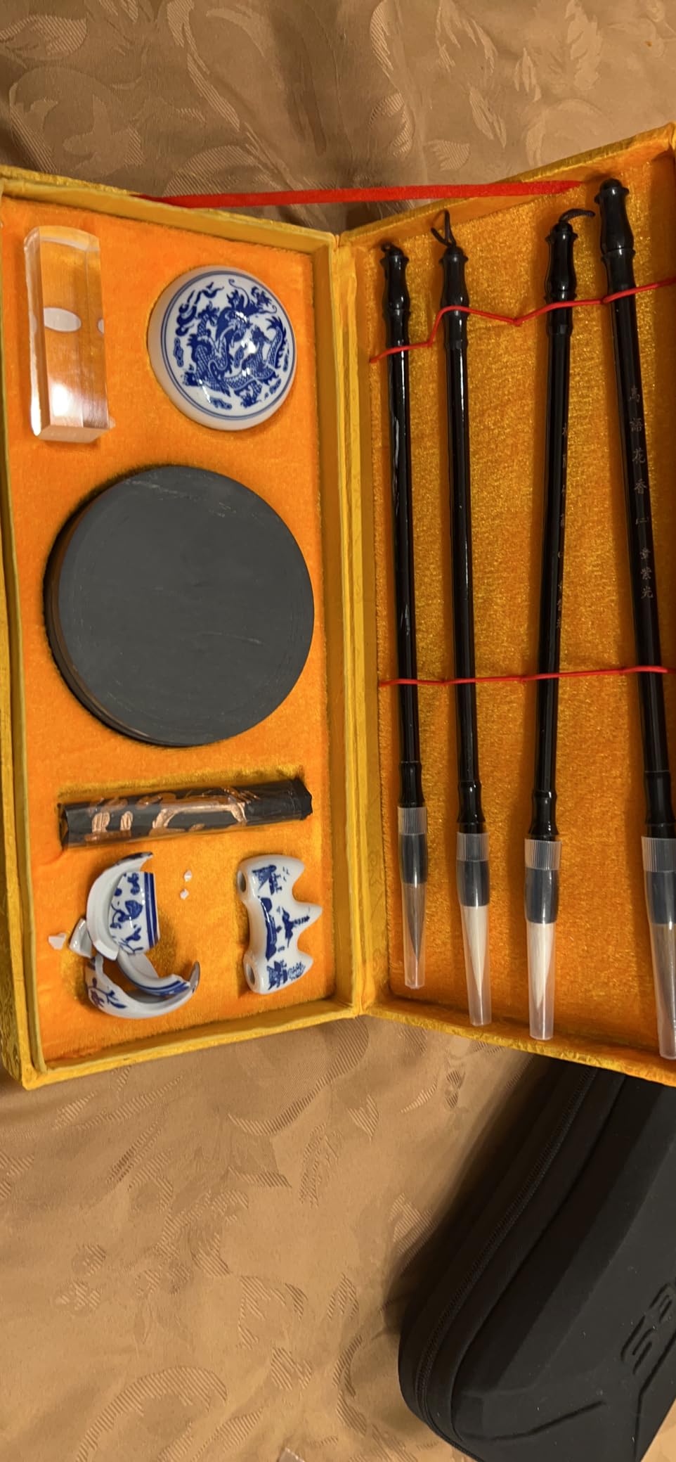 10 PCS Chinese Calligraphy Set Inkstone + Writing and Painting Brush + Ink Block + Seal + Inkpad + Pen Rack + Water Bowl (Basic) customer photo 1