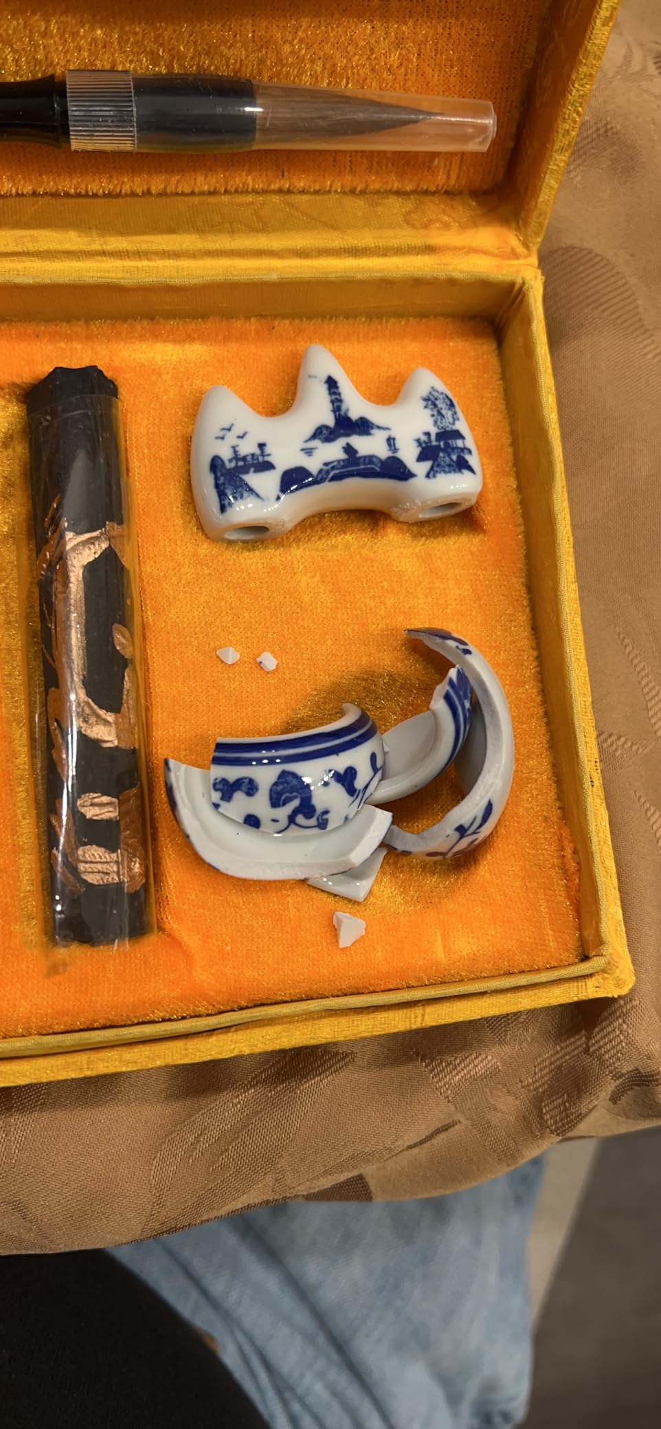 10 PCS Chinese Calligraphy Set Inkstone + Writing and Painting Brush + Ink Block + Seal + Inkpad + Pen Rack + Water Bowl (Basic) customer photo 2