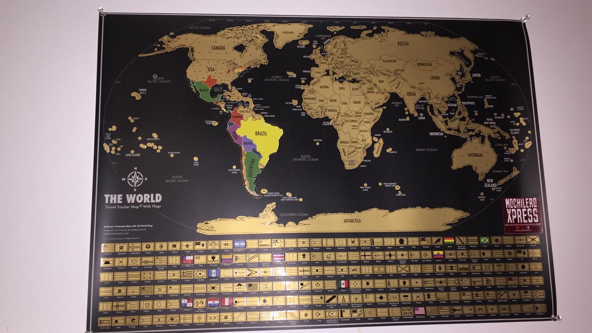 Landmass Scratch off World Map, Deluxe Travel Tracker Poster with Flags, Detailed Cartography, Gift Idea for Travelers, Map Lovers, Wall Art, Home or Office Decor, 17x24 Inches customer photo 1