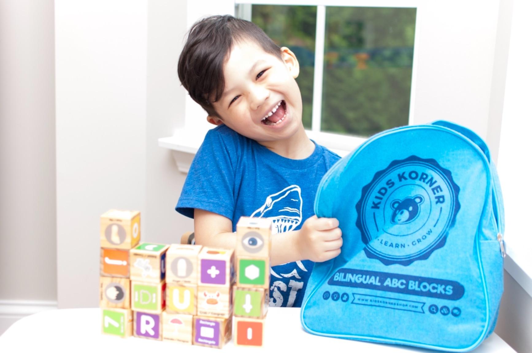Stack & Play Bilingual Blocks - 13 Things to Learn 30pc Wood Cubes + eBook customer photo 1