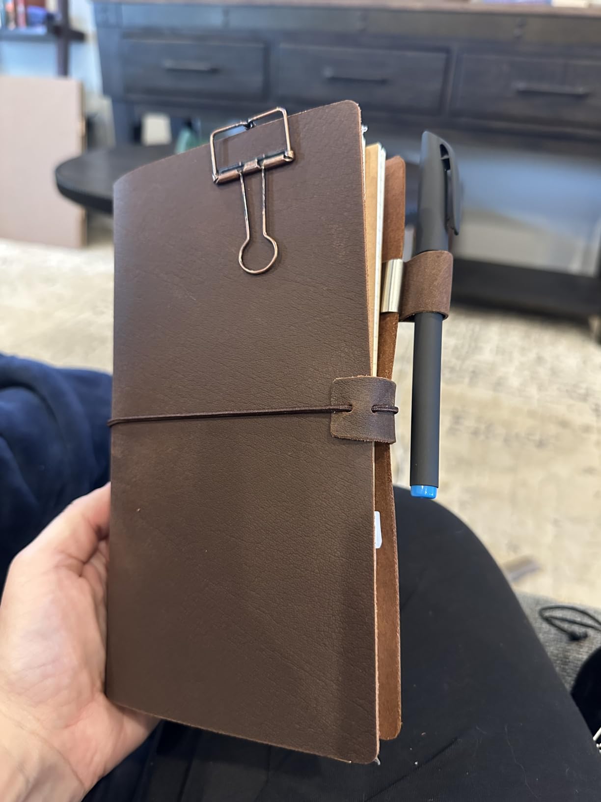 newestor Refillable Leather Journal Travelers Notebook - 8.5 x 4.5 Travel Diary with 5 Inserts + Pen Holder and Binder Clip, Standard Size, Brown customer photo 2
