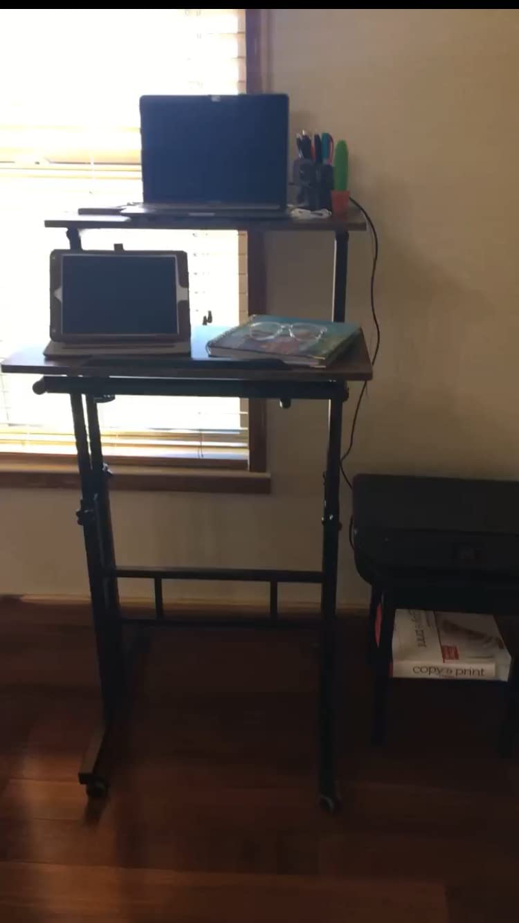 SIDUCAL Mobile Standing Desk, Portable Stand Up, Small Adjustable Converter with Wheels Home Office Workstation, Rolling Desk Laptop Cart for Standing or Sitting, Black customer photo 2