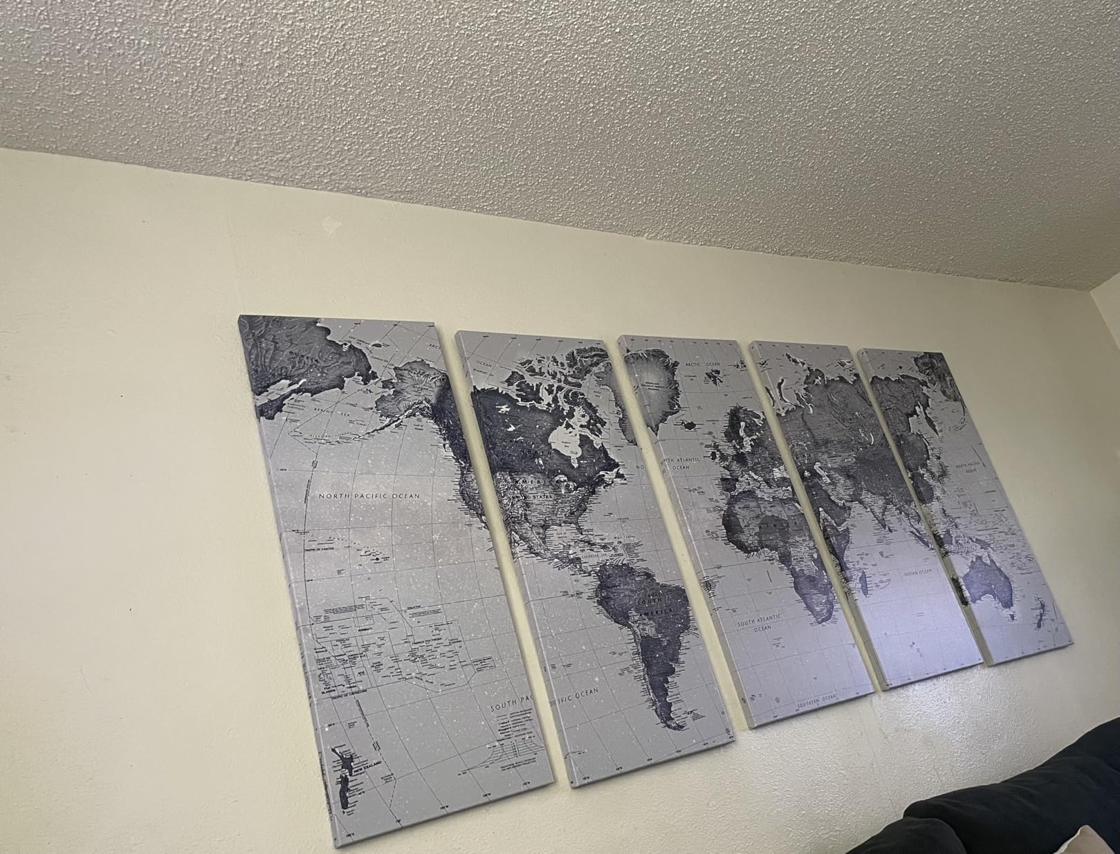 iKNOW FOTO 5 Pieces Vintage World Map Canvas Prints Push Pin Wall Art Decor Trace Travel Marks The Map of The World Antique Framed Picture for Living Room Office 16x40inx5 customer photo 1
