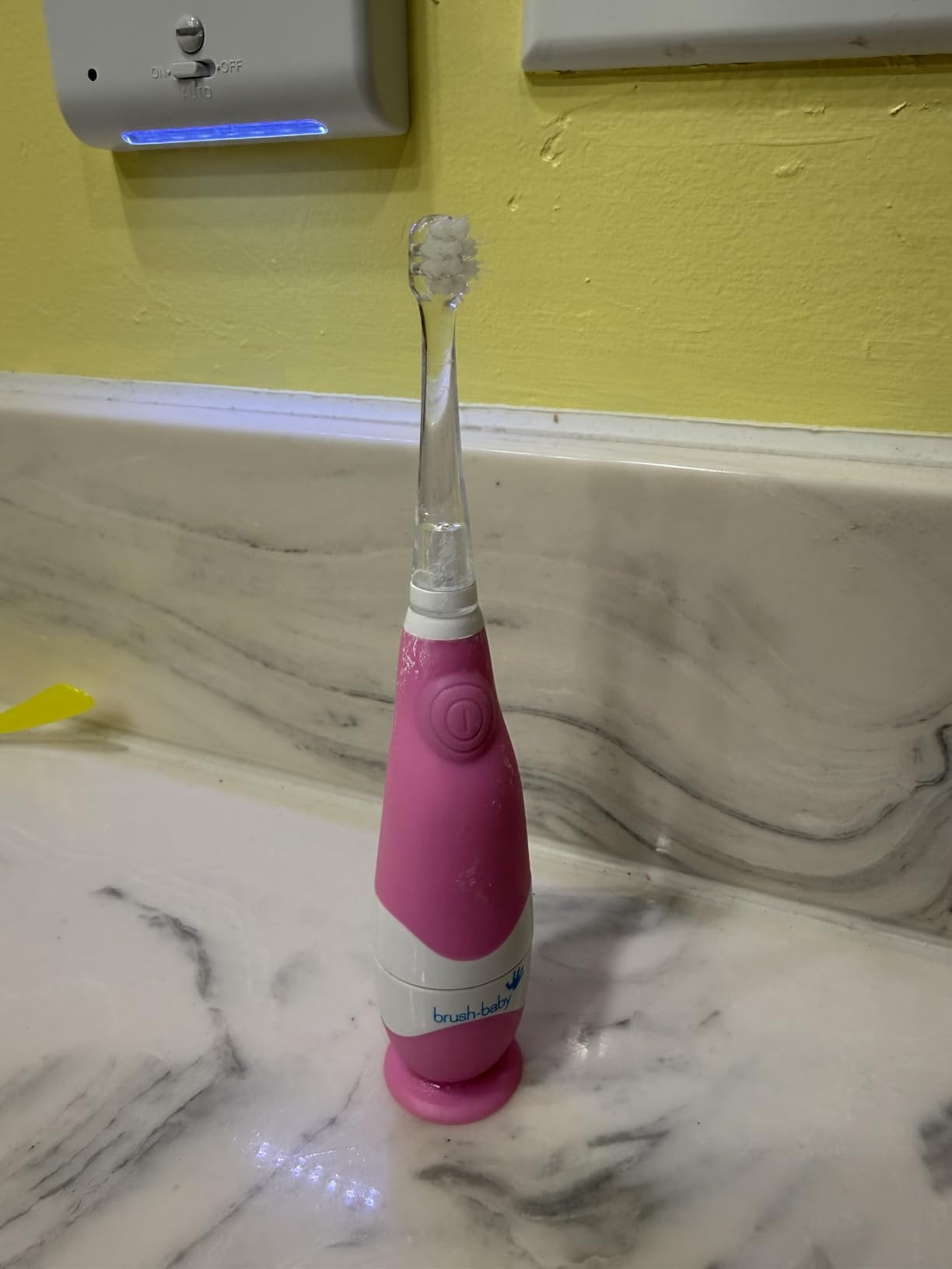 brush-baby BabySonic Infant and Toddler Electric Toothbrush for Ages 0-3 Years - Smart LED Timer and Gentle Vibration Provide a Fun Brushing Experience - Includes 2 Sensitive Brush Heads (Pink) customer photo 2