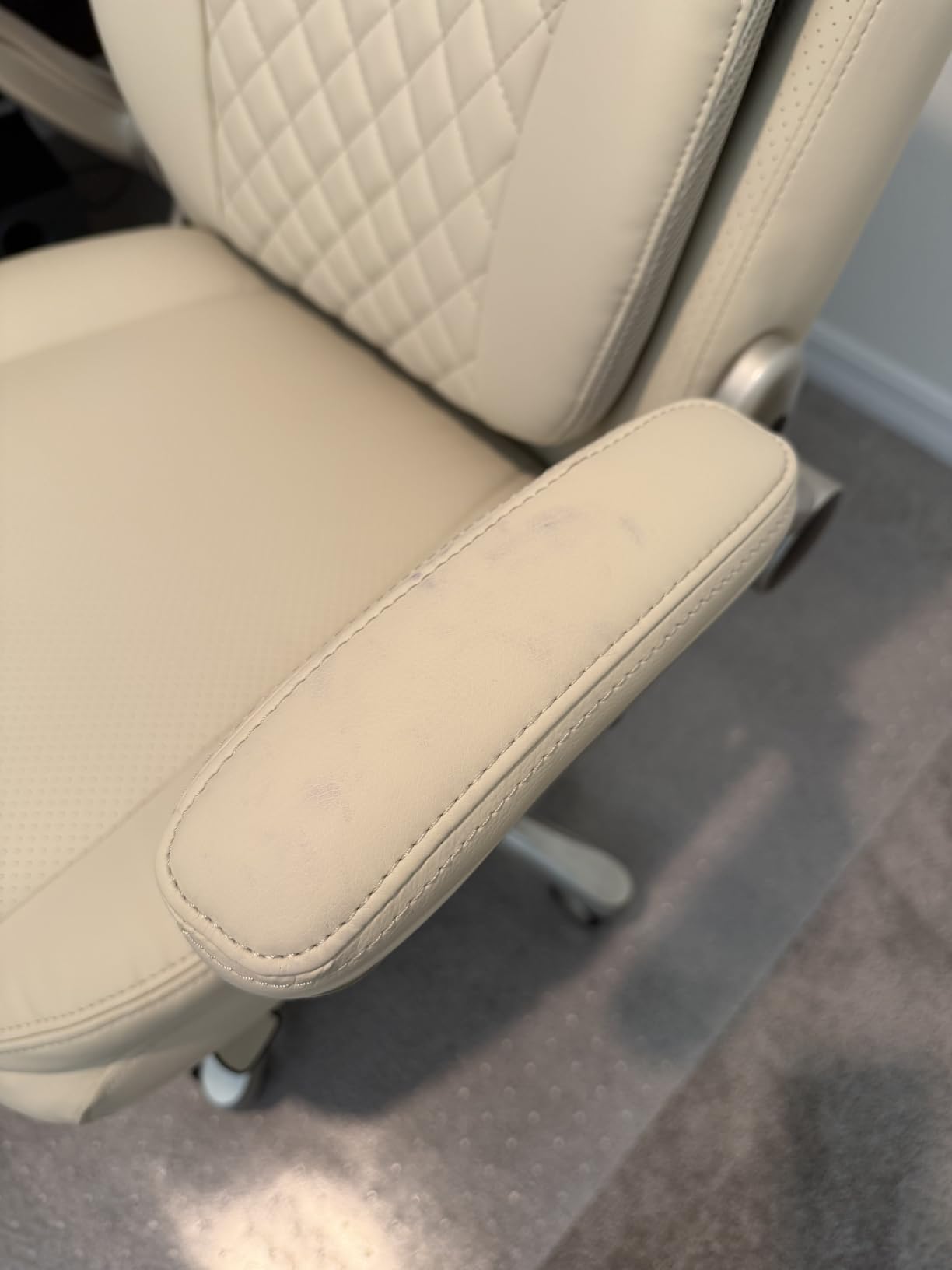 Amazon Basics Ergonomic Executive Office Desk Chair with Lumbar Support, Flip-up Armrests, Adjustable Height, Cream Leather customer photo 2