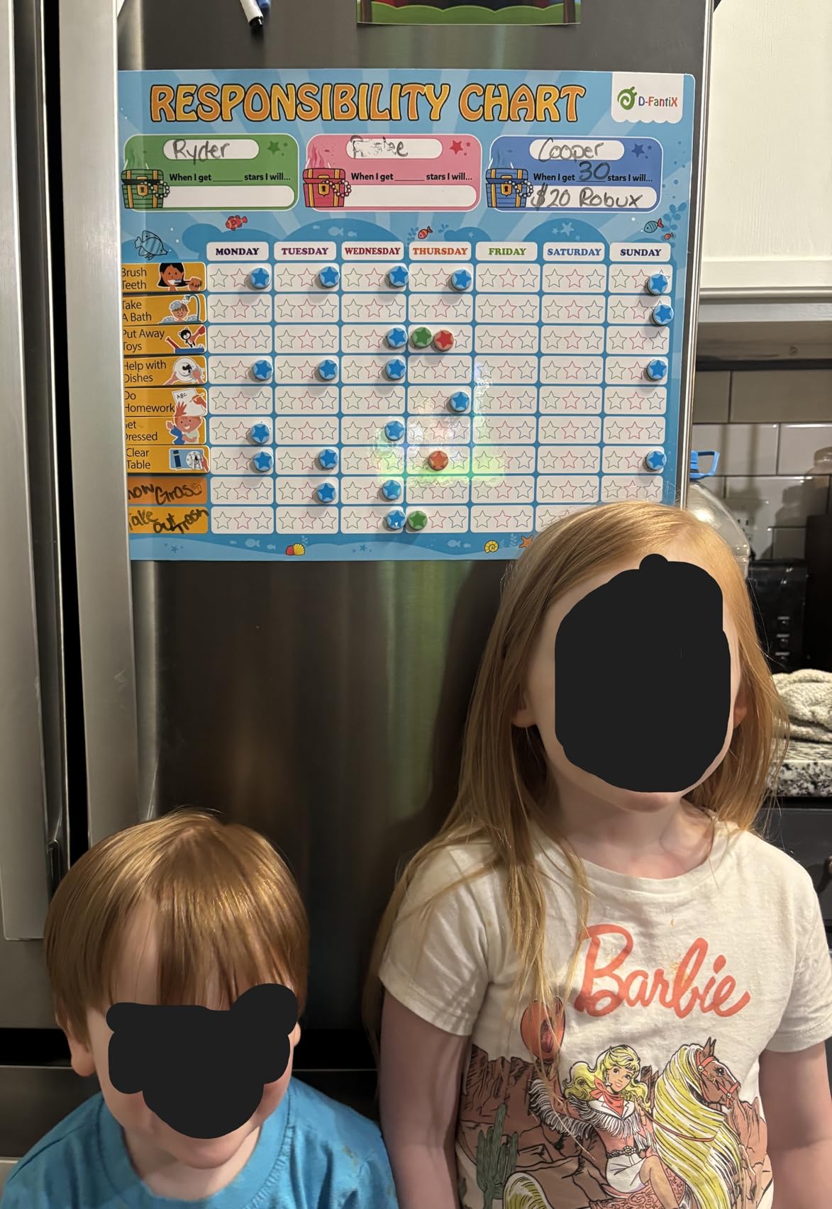 D-FantiX Magnetic Responsibility Chart, Chore Chart for Multiple Kids, My Star Reward Chart Daily Routine Good Behavior Charts Dry Erasable for Toddlers at Home customer photo 1