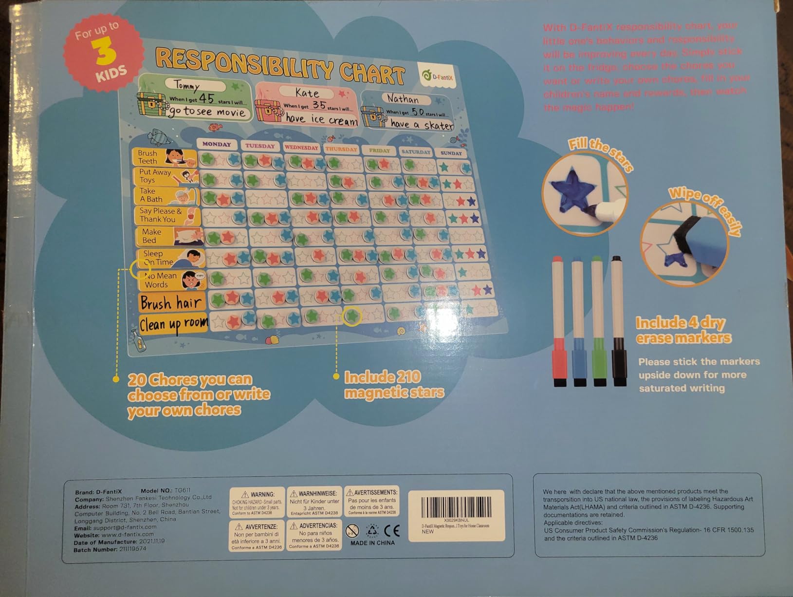 D-FantiX Magnetic Responsibility Chart, Chore Chart for Multiple Kids, My Star Reward Chart Daily Routine Good Behavior Charts Dry Erasable for Toddlers at Home customer photo 2