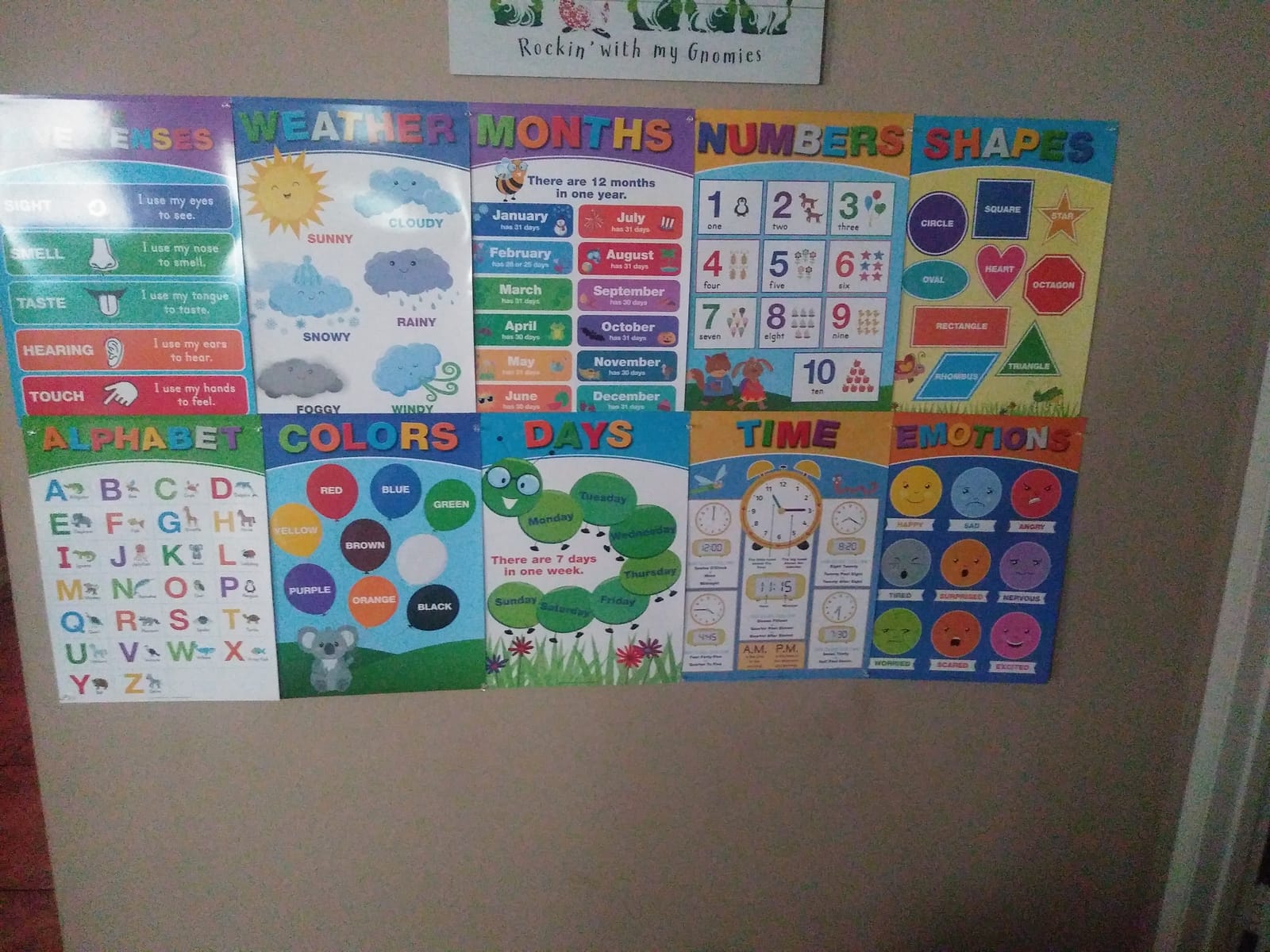 Global Printed Products, 20 Large Educational Posters For Kids (16.5x12 Double Sided English/Spanish) Alphabet Colors Letters Numbers Shapes Months Days Weather Time Animals Solar System Seasons Map customer photo 2