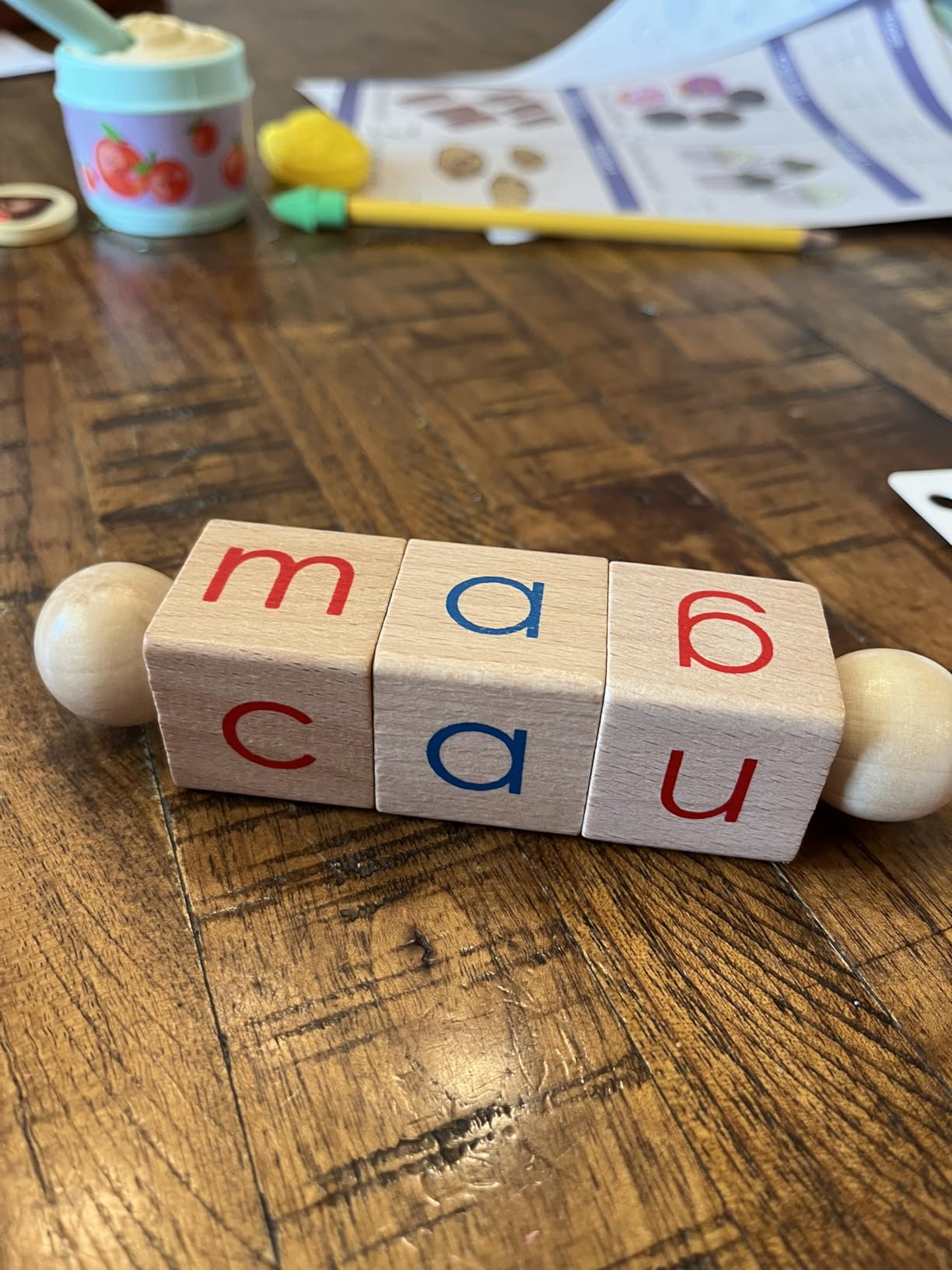 LITTLE BUD KIDS Spin-and-Read Montessori Phonetic Reading Blocks with CVC Phonics Flashcards for Beginner Readers, Montessori Reading Wooden Toys for 3 Years + customer photo 2