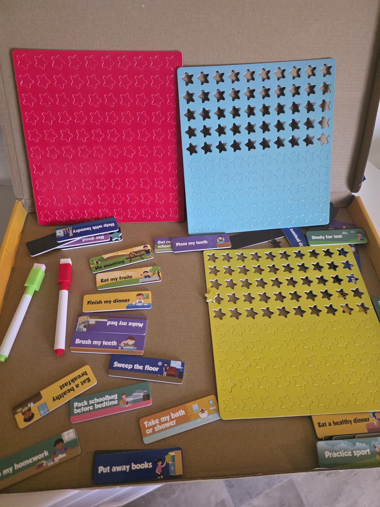 inamio Magnetic Kids Responsibility Reward Chart - Engaging 3D Stars & Chore Tasks - Behavior Chart for Home & School - Ideal for Ages 3-9, Multiple Kids customer photo 2