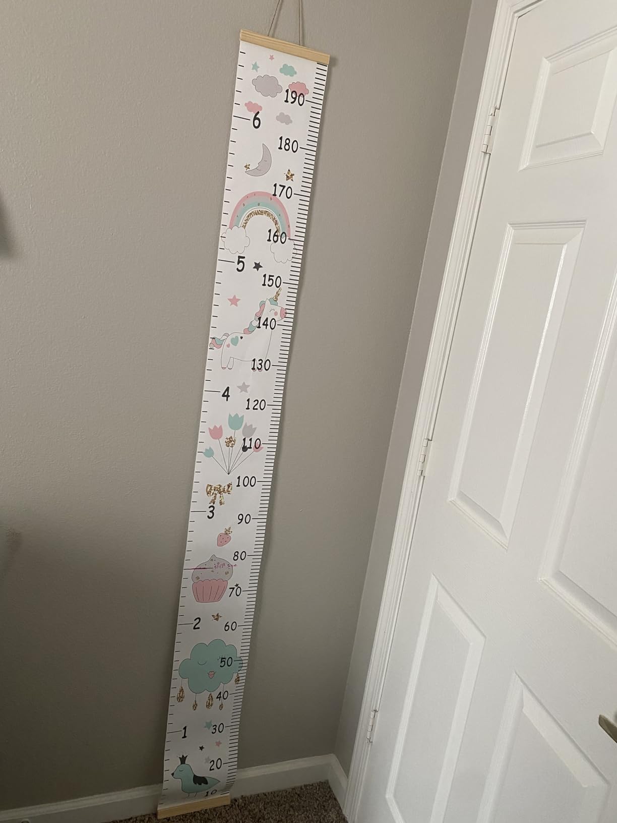 Kids Growth Chart, Wood Frame Fabric Canvas Height Measurement Ruler from Baby to Adult for Child's Room Decoration 7.9 x 79in (7.9 x 79in, Colorful) customer photo 1