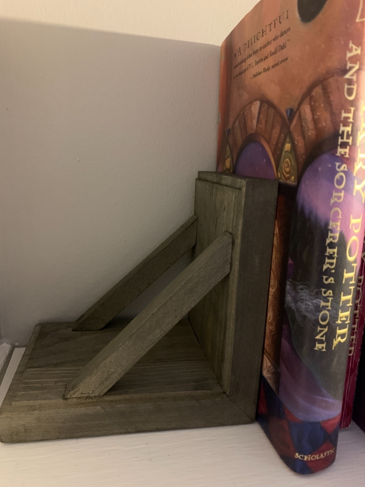MyGift Vintage Gray Wood Decorative Bookends with Brass Metal Book Supports, Office Desk Wooden Bookend Book Stand, 2 Piece Set customer photo 1