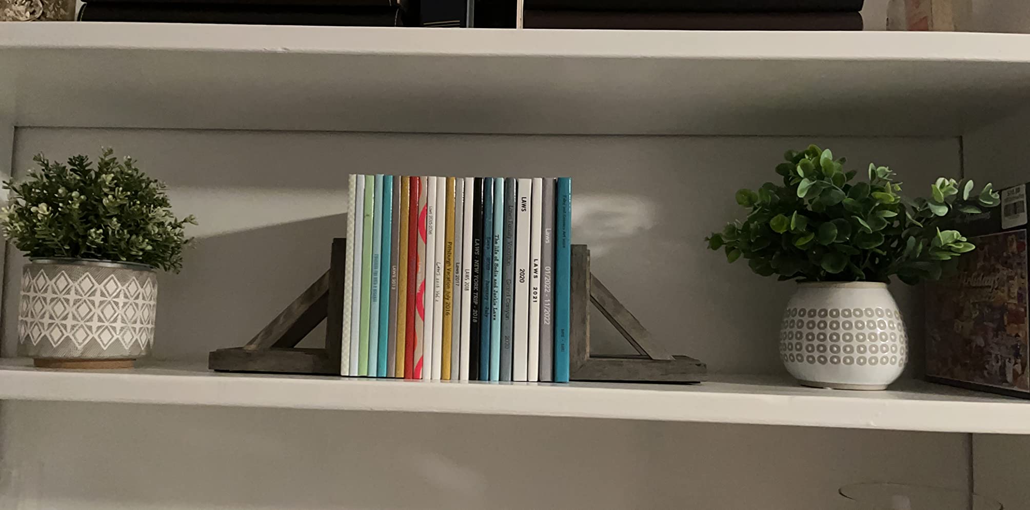 MyGift Vintage Gray Wood Decorative Bookends with Brass Metal Book Supports, Office Desk Wooden Bookend Book Stand, 2 Piece Set customer photo 2