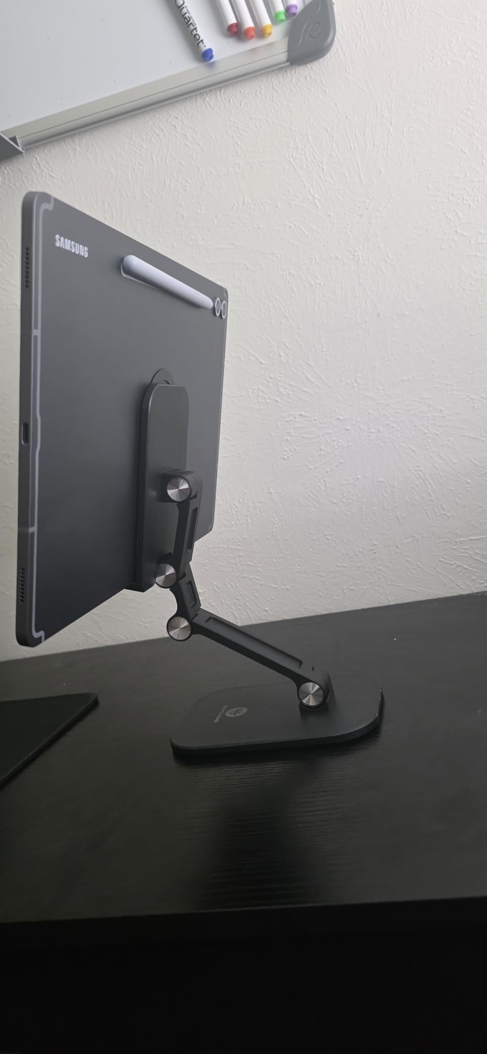 OCYCLONE Phone Stand, Foldable Cell Phone Stand Holder for Desk Office Accessories Adjustable Height and Angle iPhone Stand - Black customer photo 1
