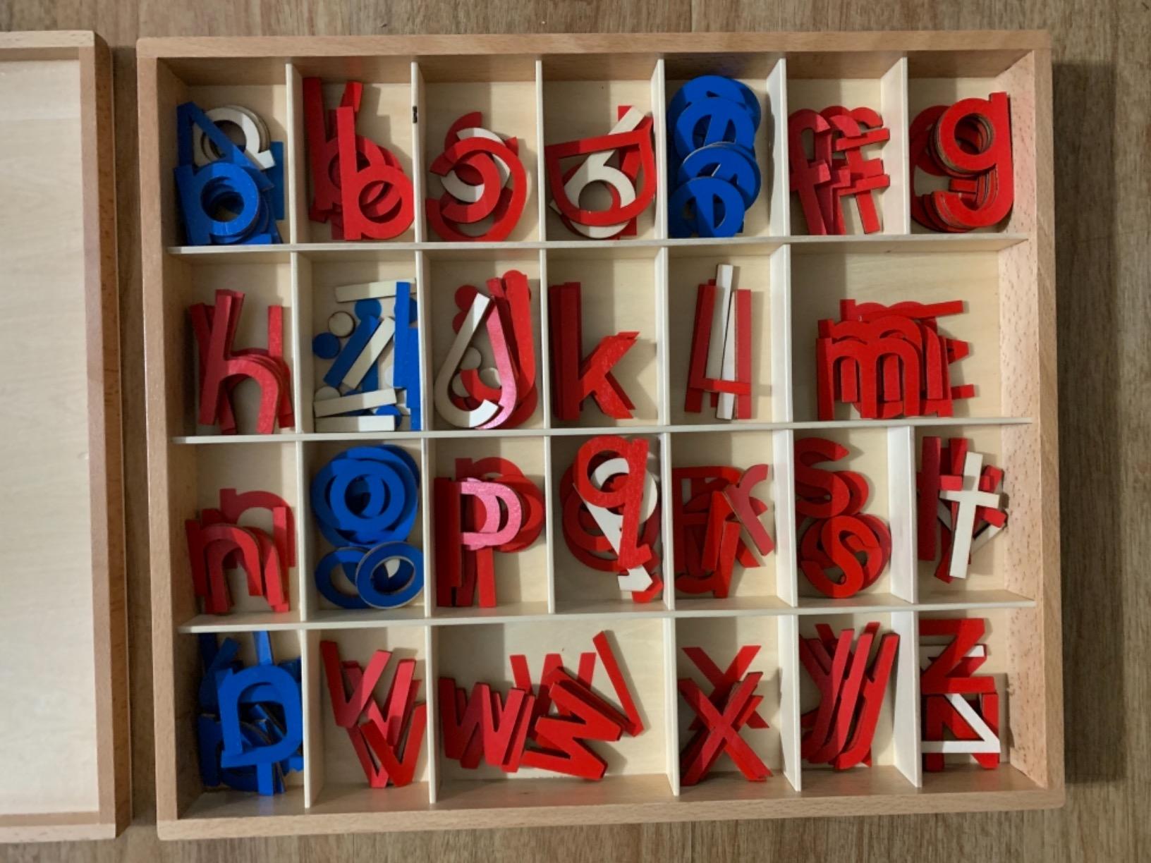 JE JOUE Montessori Letter Work Learning Materials Wooden Small moveable Alphabet Language Objects with Box (Red & Blue) customer photo 2