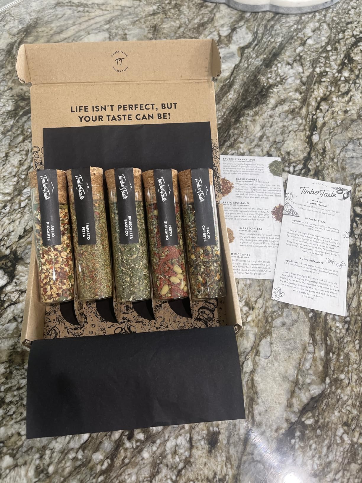 TIMBER TASTE® Italian Spice Sampler Set - 5 Mediterranean Herb Blends Impasto Pizza Caprese Pesto Bruschetta Aglio Piccante | Italian Seasoning Foodie Cooking Kit | Pasta Gift - Birthday Gift for Him customer photo 1