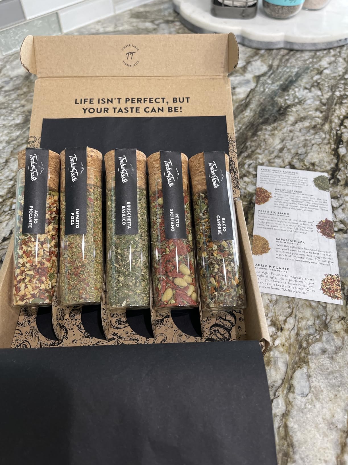 TIMBER TASTE® Italian Spice Sampler Set - 5 Mediterranean Herb Blends Impasto Pizza Caprese Pesto Bruschetta Aglio Piccante | Italian Seasoning Foodie Cooking Kit | Pasta Gift - Birthday Gift for Him customer photo 2
