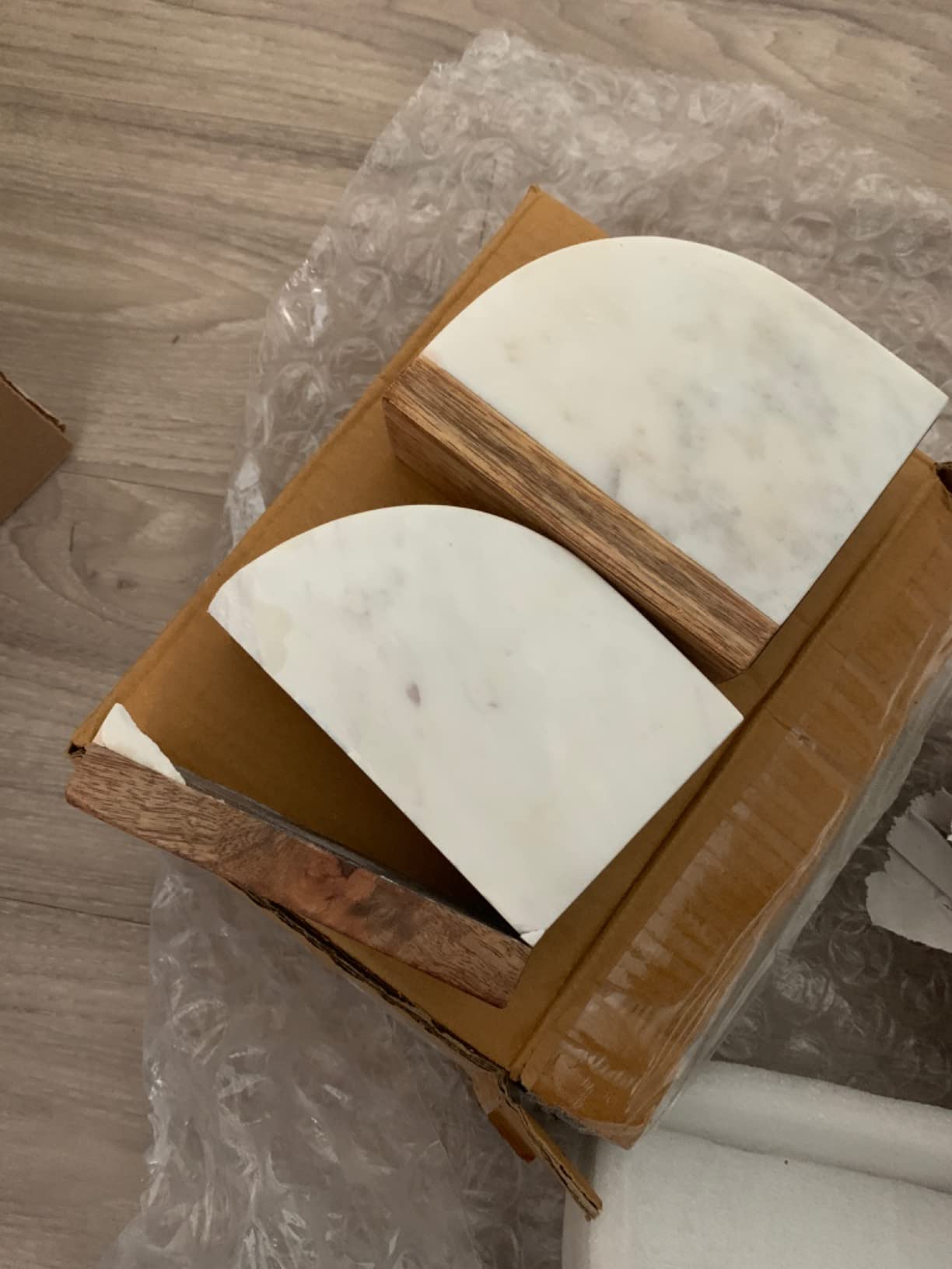 Deco 79 Marble Decorative Bookends 5 lbs Non Skid Bookends with Wood Details, Set of 2 Office Bookends4