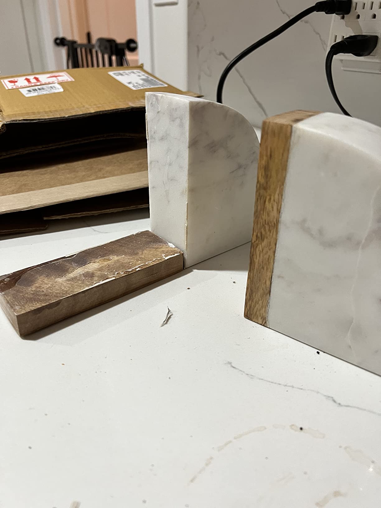 Deco 79 Marble Decorative Bookends 5 lbs Non Skid Bookends with Wood Details, Set of 2 Office Bookends4