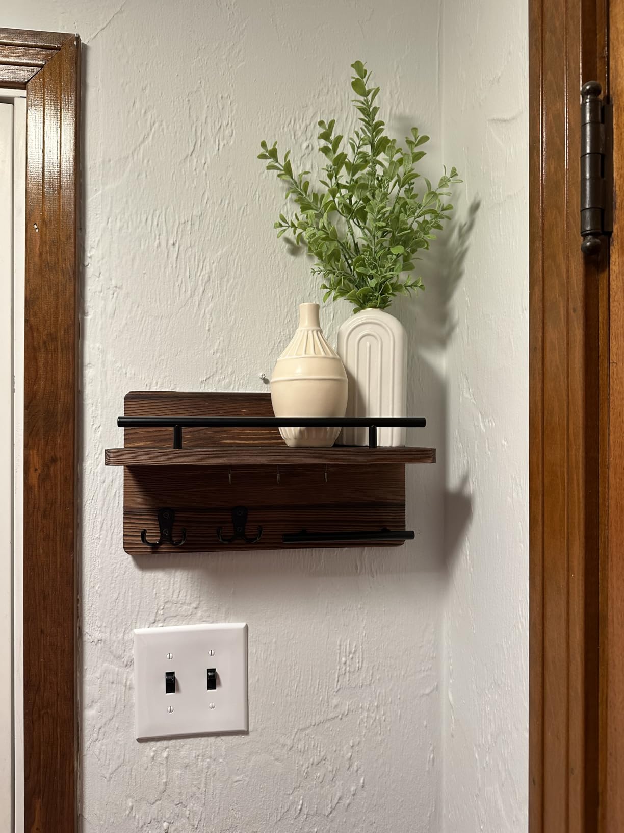 OurWarm Wall Mounted Key Holder/Hangers for Wall Decorative with 5 Key Hooks, Wooden Mail Rack Organizer with Shelf, Rustic Home Decor for Entryway Mudroom Hallway Office, Brown customer photo 2