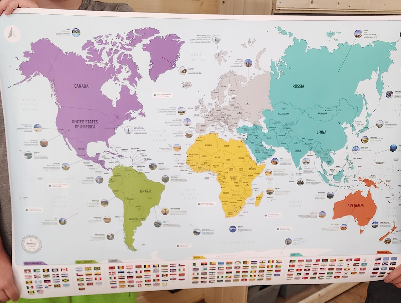 Large World Map for Wall - Poster with Flags & Capitals - Educational World Map for Kids & Adults - Colorful Global Maps with 50 Interesting Facts - Classroom & Homeschool Decor customer photo 1