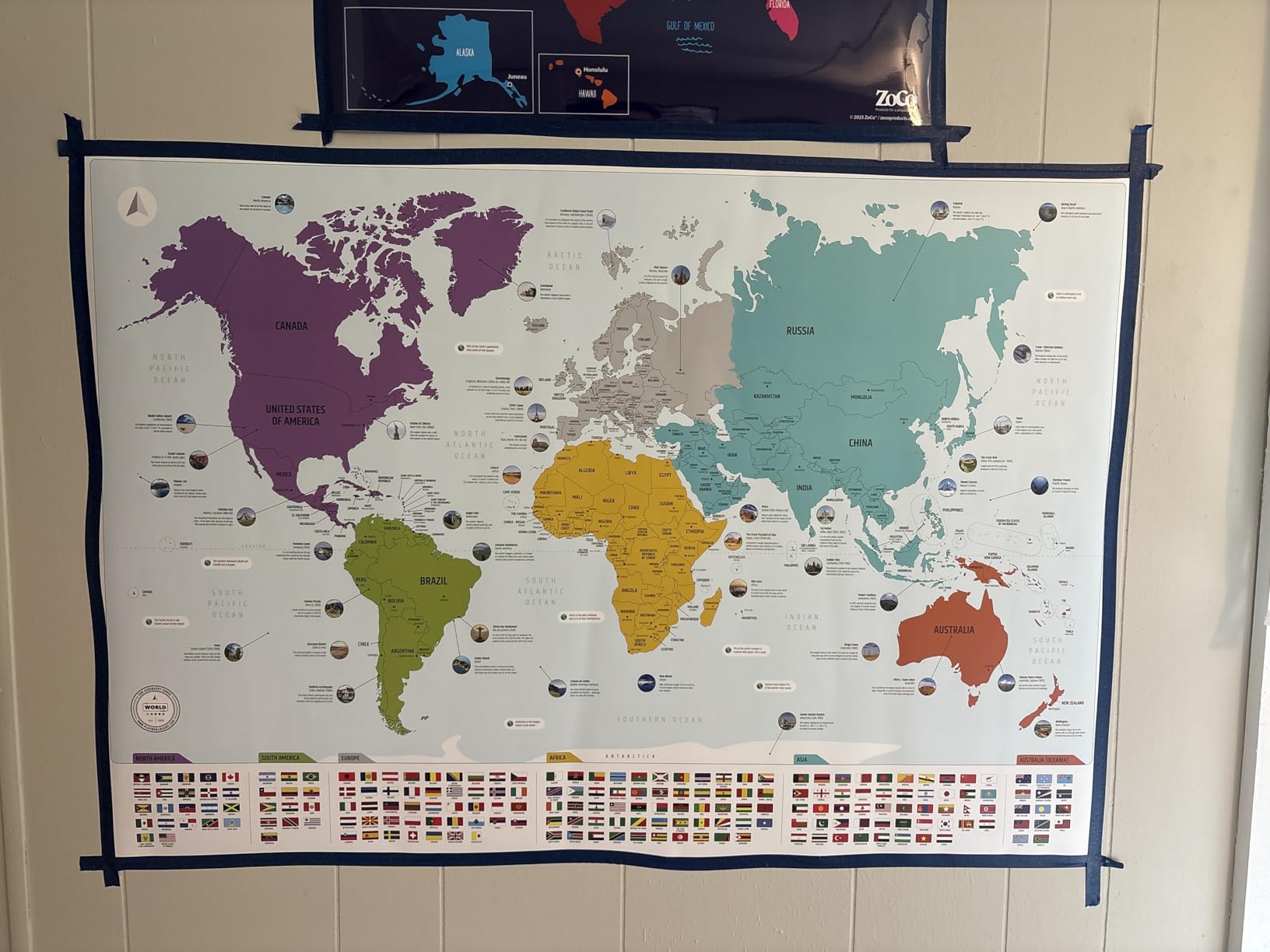 Large World Map for Wall - Poster with Flags & Capitals - Educational World Map for Kids & Adults - Colorful Global Maps with 50 Interesting Facts - Classroom & Homeschool Decor customer photo 2
