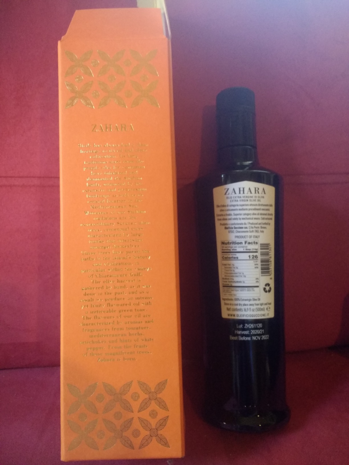 Zahara Extra Virgin Olive Oil from Italy | Sicilian Pure EVOO | Premium Early Harvest Cold Pressed Polyphenol Rich | Multiple Award Winner from Oleificio Guccione | 16.9 fl oz (500ml) Bottle With Beautiful Gift Box customer photo 2