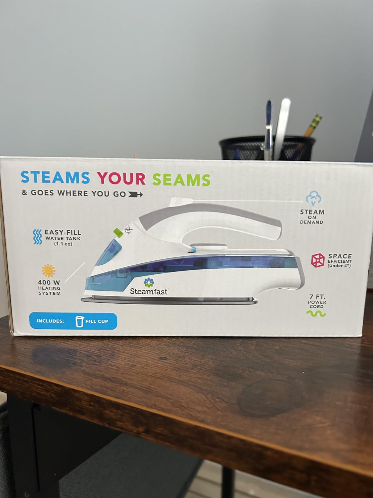 Steamfast SF-710 Mini Steam Iron, Non-Stick Sole Plate, Foldable Handle, 45 Second Heat Up Time, Cord Storage, Portable, 6-Foot Power Cord, Chemical-Free Steam Power, White customer photo 1
