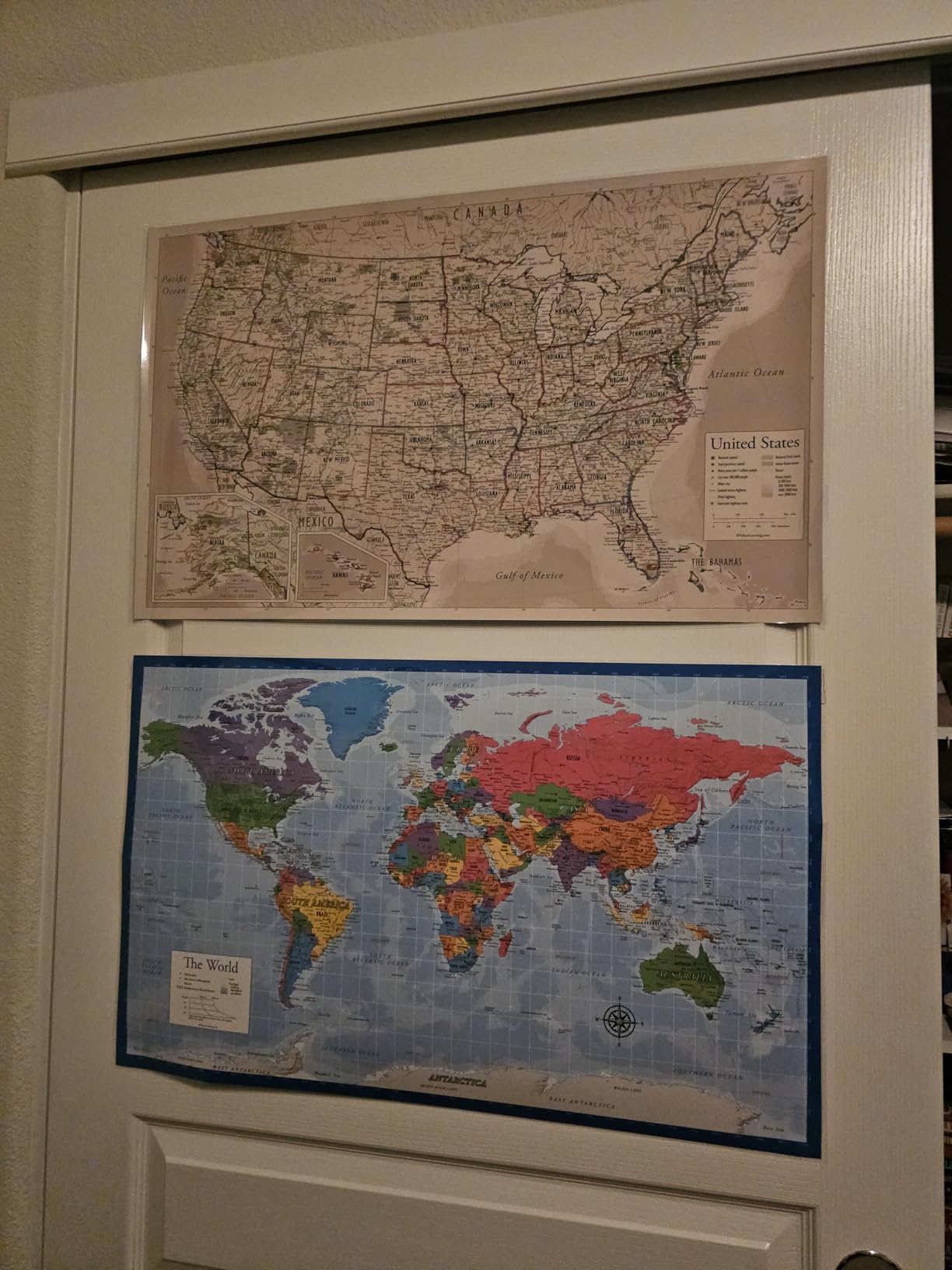 2 Pack - World Map Poster & USA Map Chart [Tan/Color] (LAMINATED, 18” x 29”) customer photo 2