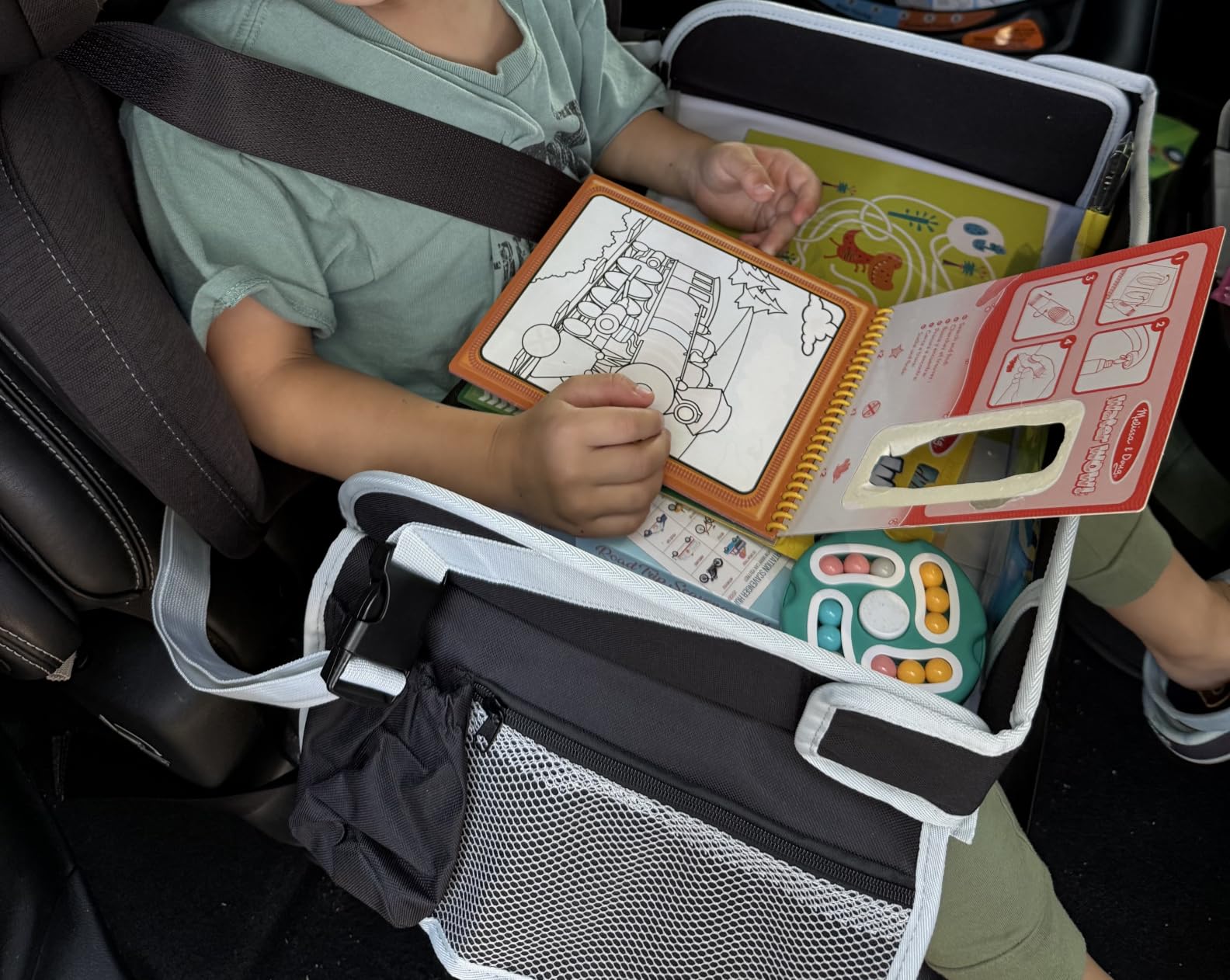 PILLANI Kids Travel Tray for Car - Car Seat Tray with Activity Sheets & Pens, Road Trip Essentials for Car & Airplane, Must Have Toddler Travel Lap Desk Accessories - Road Trip Activities for Kids customer photo 1