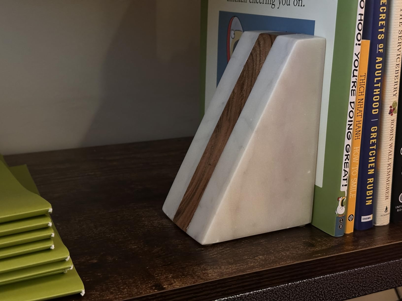 Main + Mesa Marble Geometric Bookends with Wood Inlay, White customer photo 1