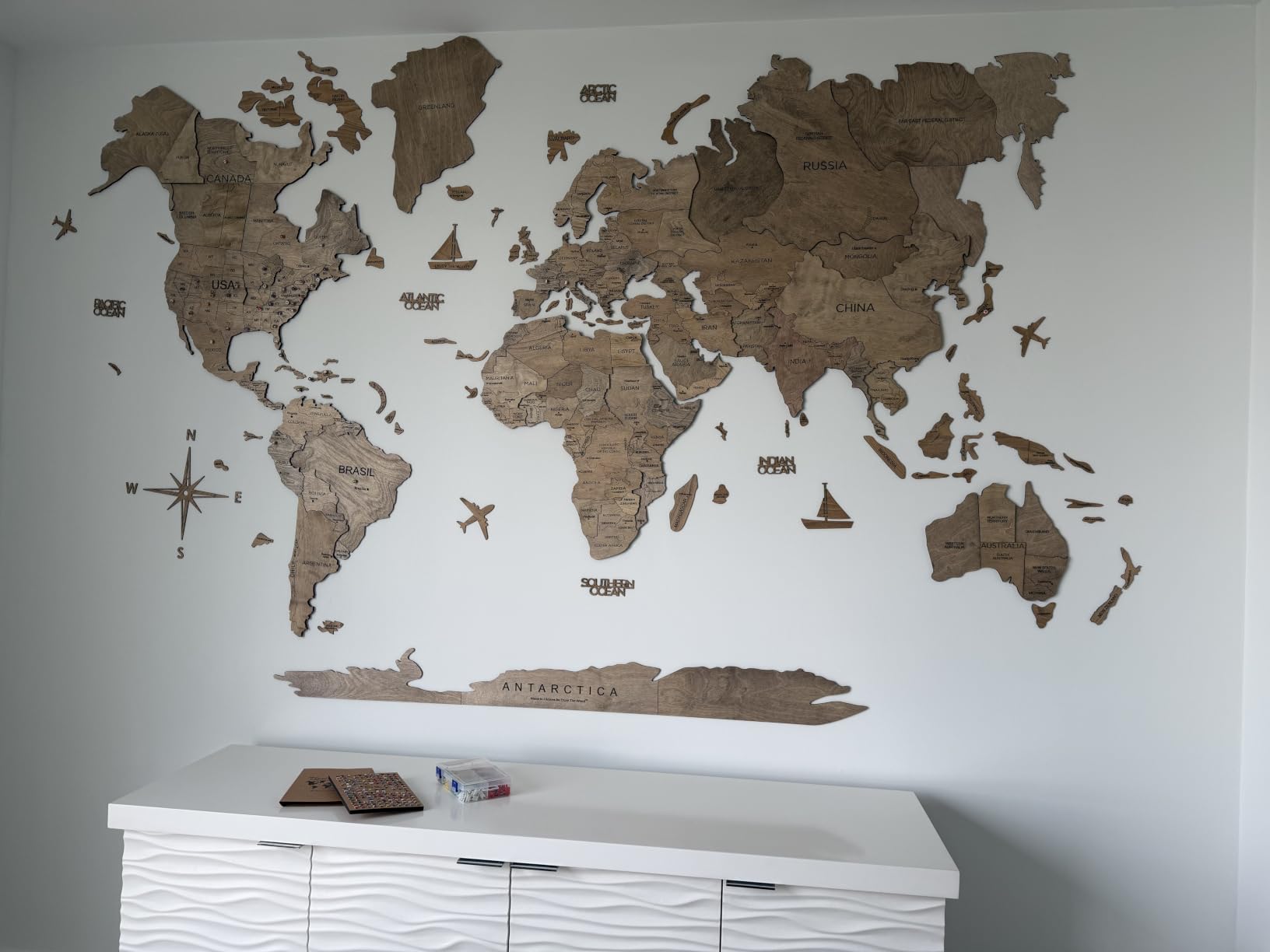 Enjoy The Wood 3D Wooden World Map Wall Art (Flags Push Pins, Pins) customer photo 2