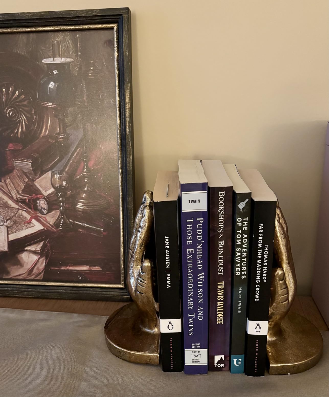 Book Ends to Hold Books Heavy Duty - Book Ends for Shelves, MXARLTR Decorative Bookends for Heavy Books with Anti-Slip Base Book Stopper for Home Office Meditation Yoga Room Decor (Antique Brass) customer photo 1