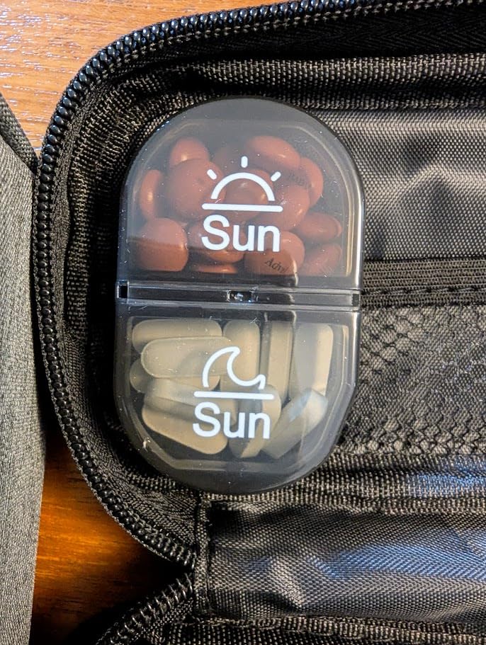 AUVON Canvas Bag Travel Pill Organizer 2 Times a Day, Large AM/PM Weekly Pill Box 7 Day Pill Case with Portable Cyan Zipper Cloth Bag for Holding Supplements, Vitamins and Fish Oils customer photo 2