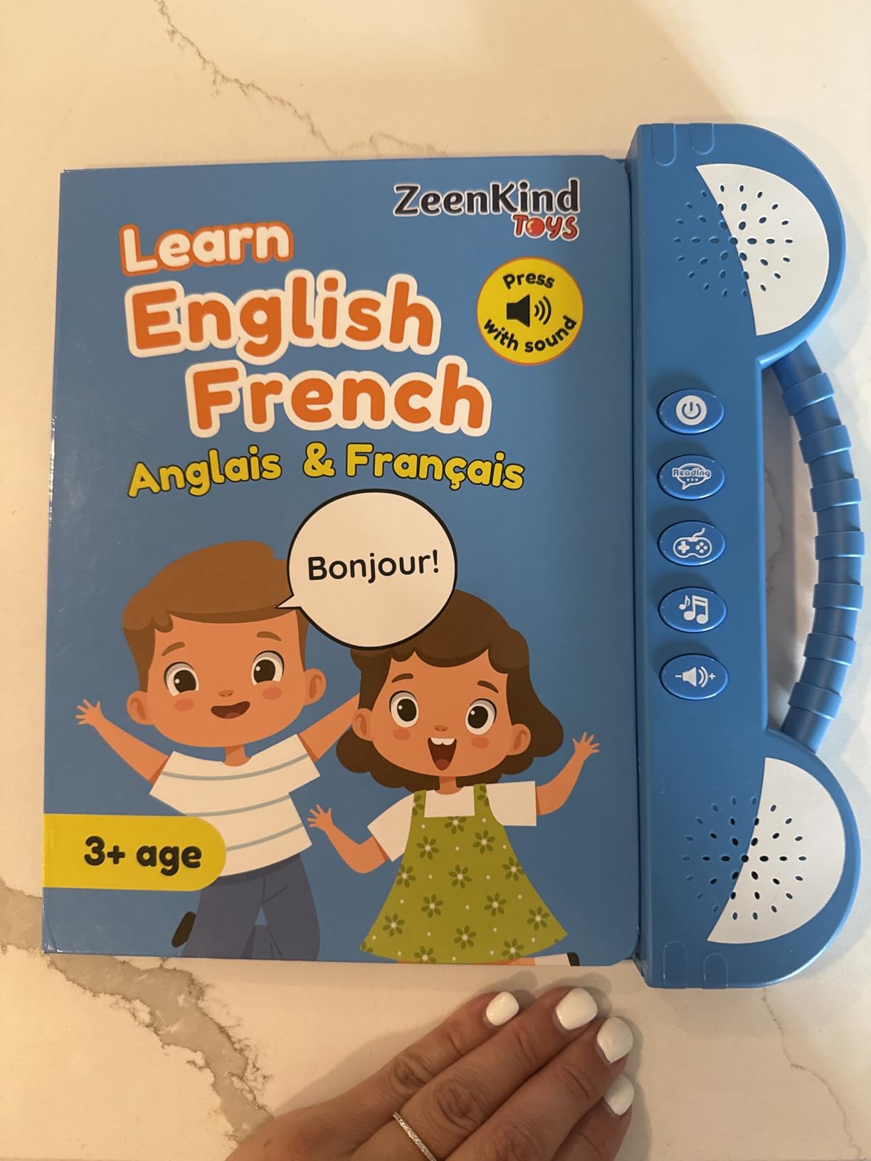 ZeenKind French English Talking Learning Book for Kids 3+ Years Old, Learn French Interactive Audio Sound Books, Francais Educational Electronic Toys, Bilingual Musical Toy customer photo 1